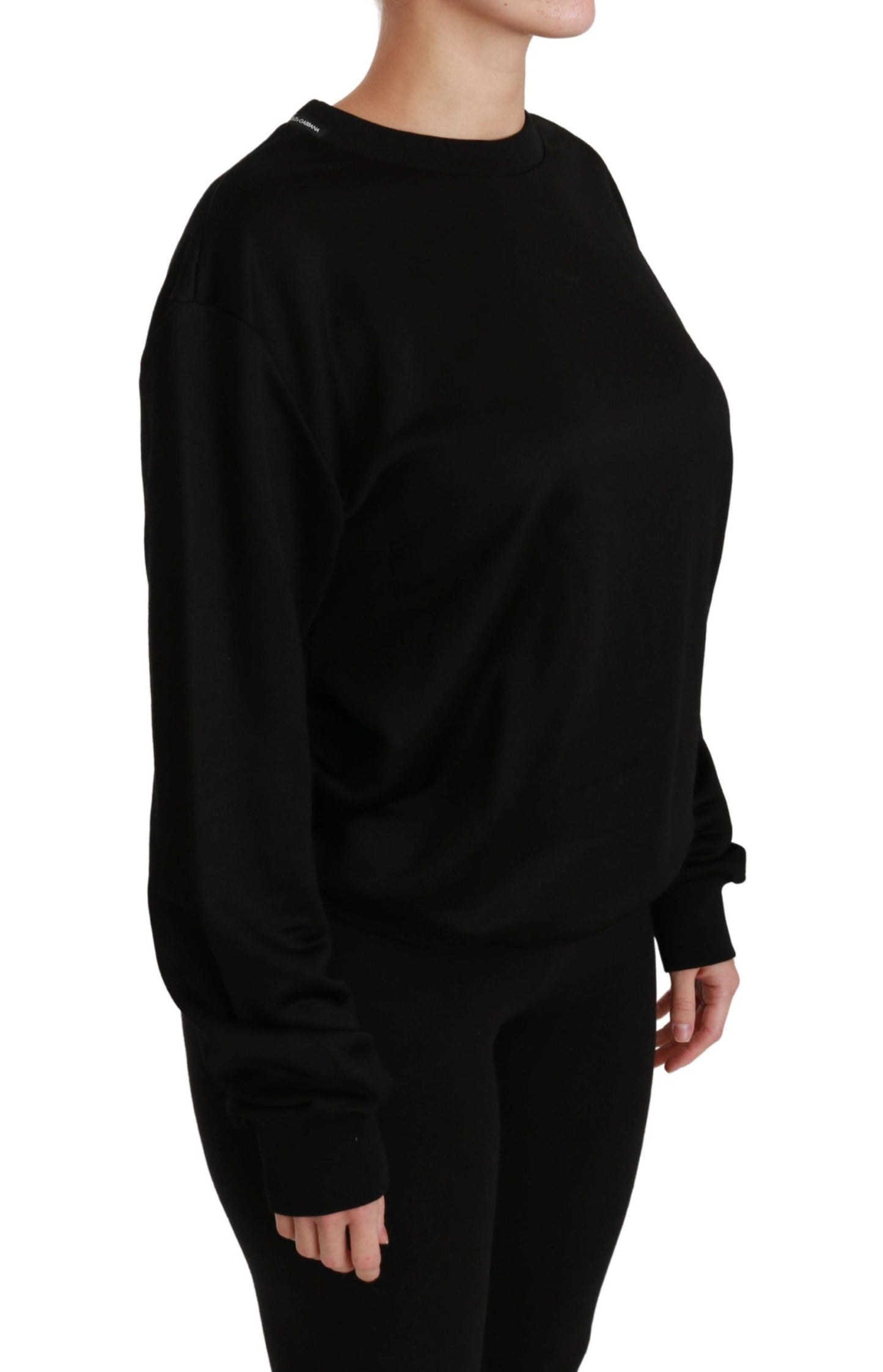 - Elegant Black Cotton Crew Neck Pullover Sweater