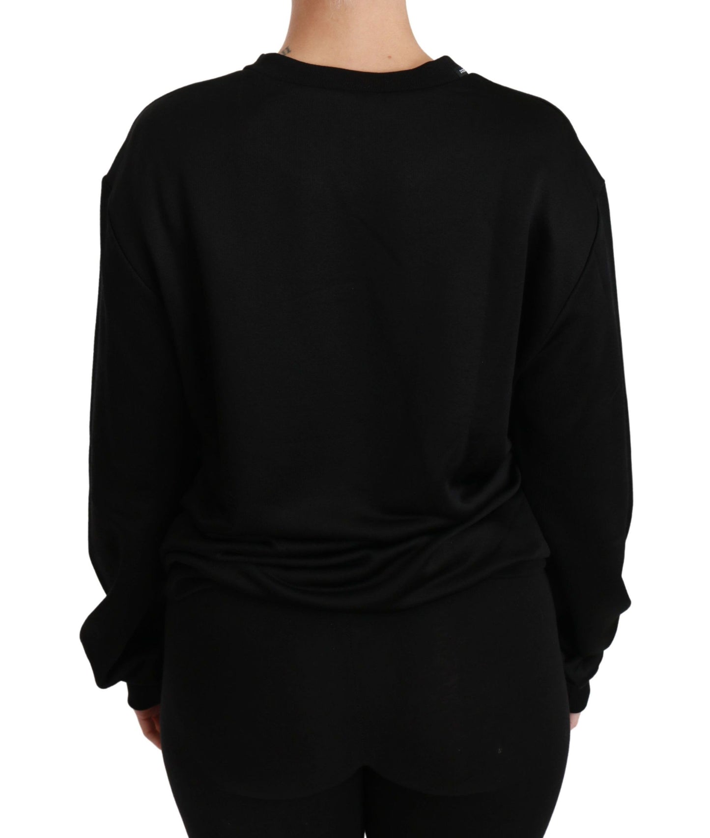 - Elegant Black Cotton Crew Neck Pullover Sweater