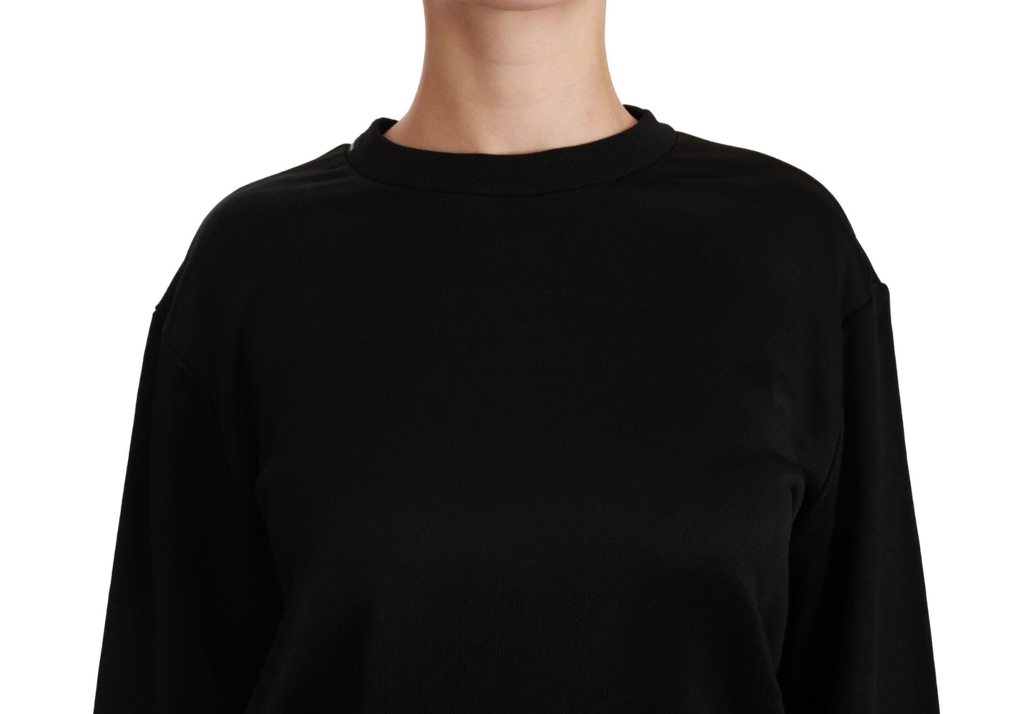 - Elegant Black Cotton Crew Neck Pullover Sweater