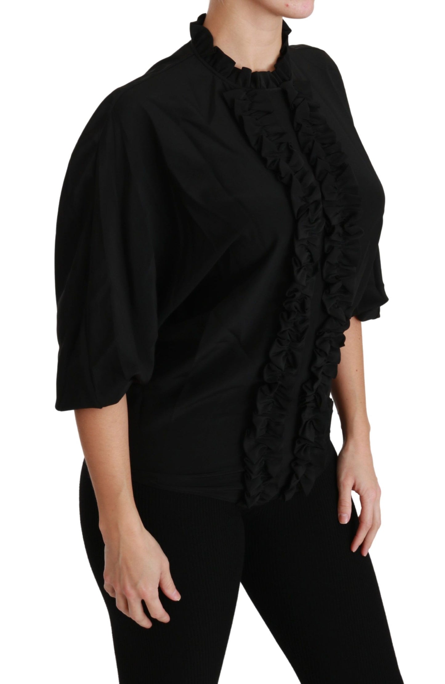- Elegant Black Silk Short Sleeve Blouse
