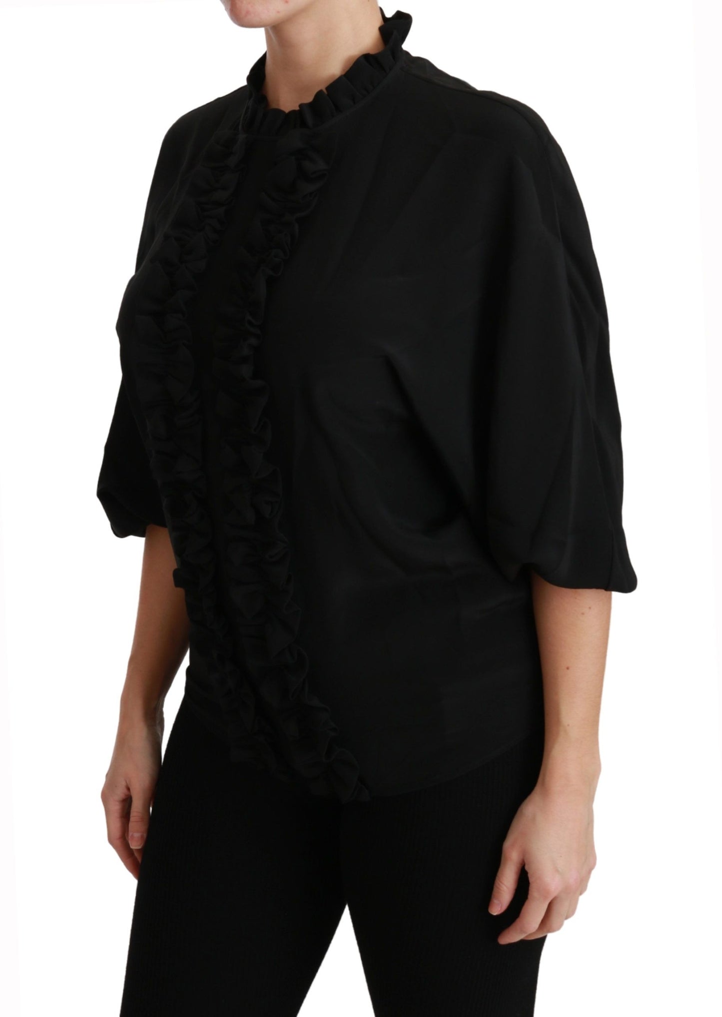 - Elegant Black Silk Short Sleeve Blouse