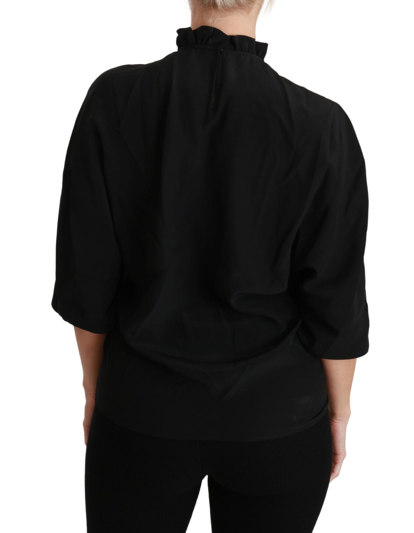 - Elegant Black Silk Short Sleeve Blouse