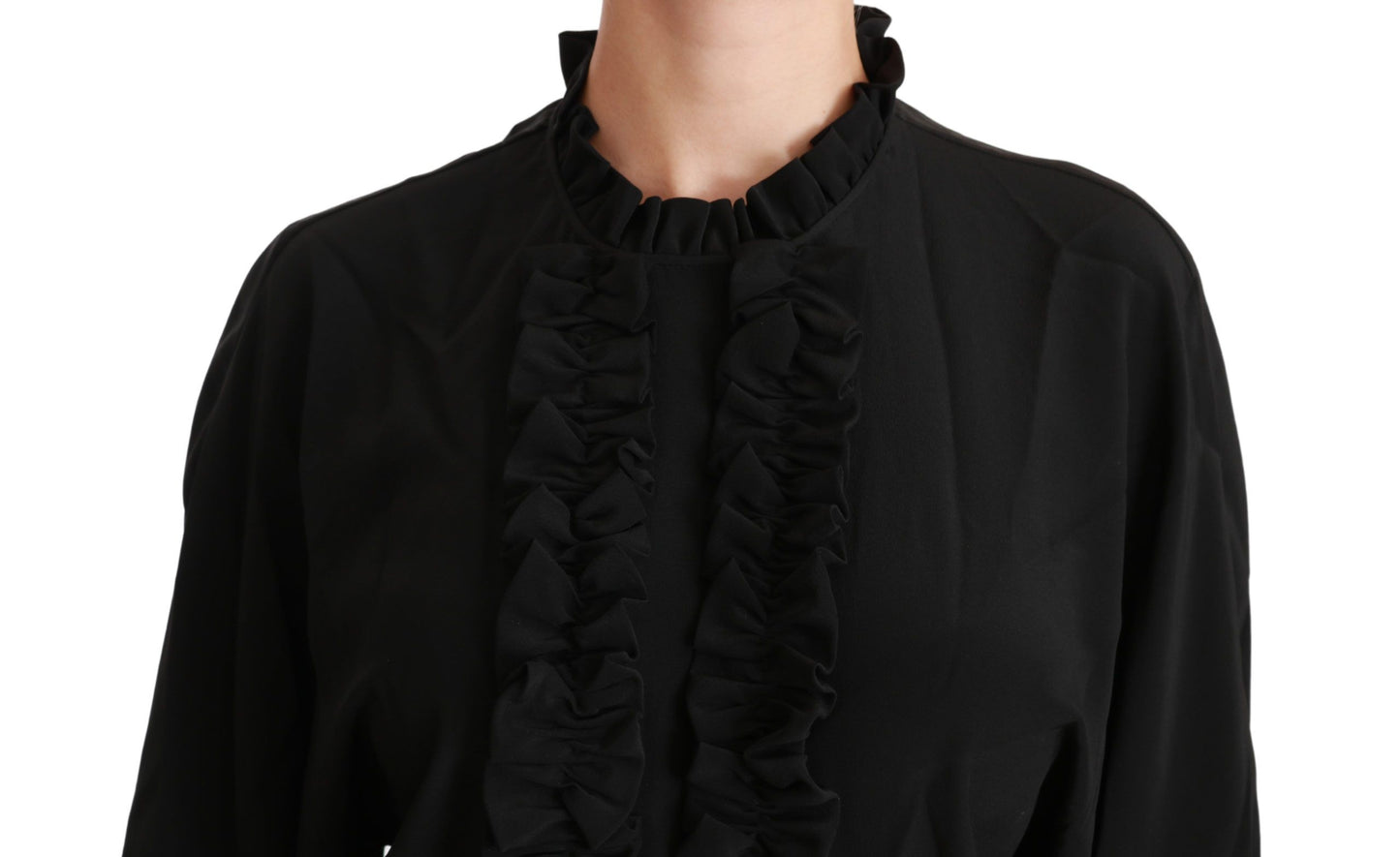 - Elegant Black Silk Short Sleeve Blouse