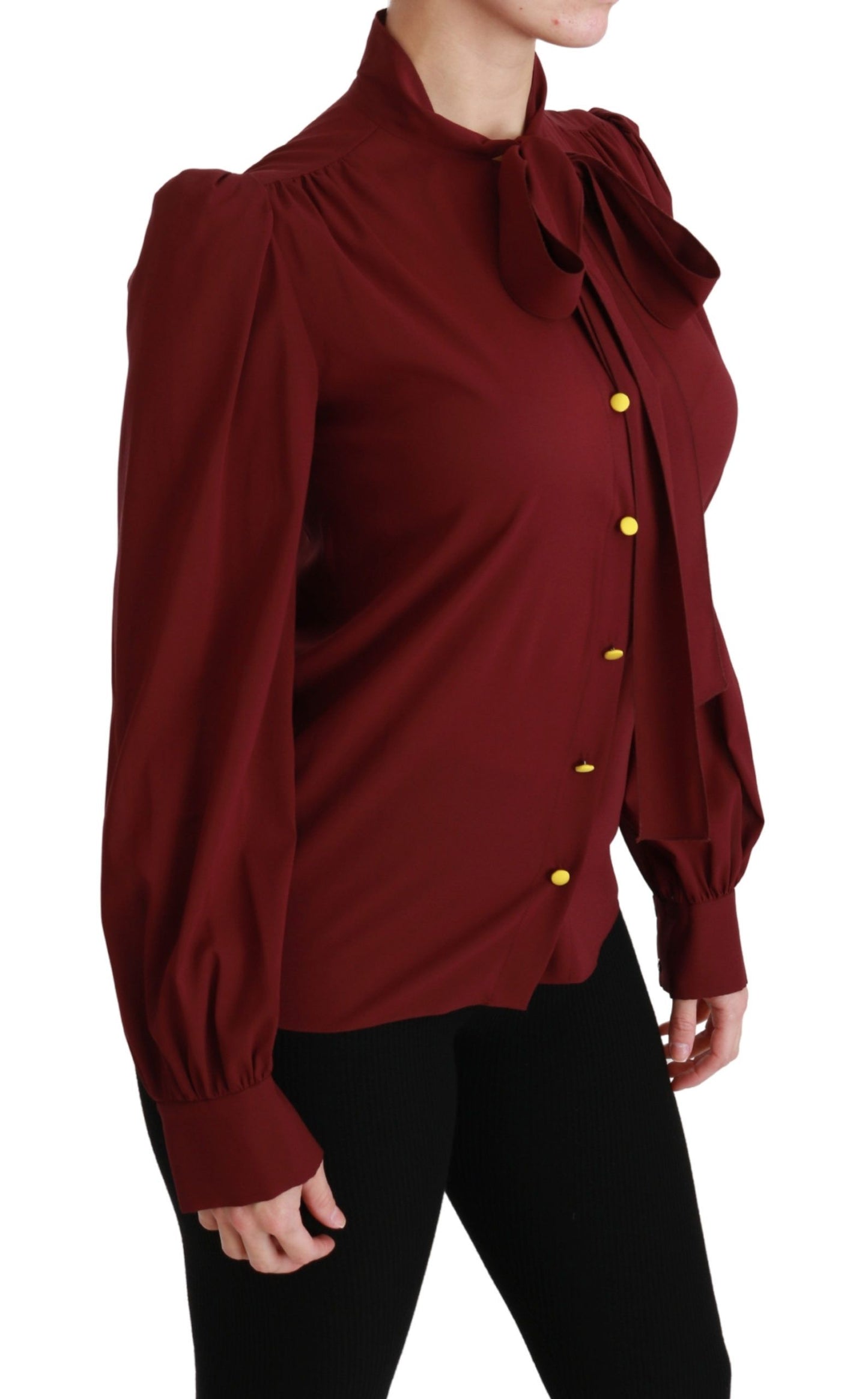 - Elegant Maroon Silk Blend Polo Blouse