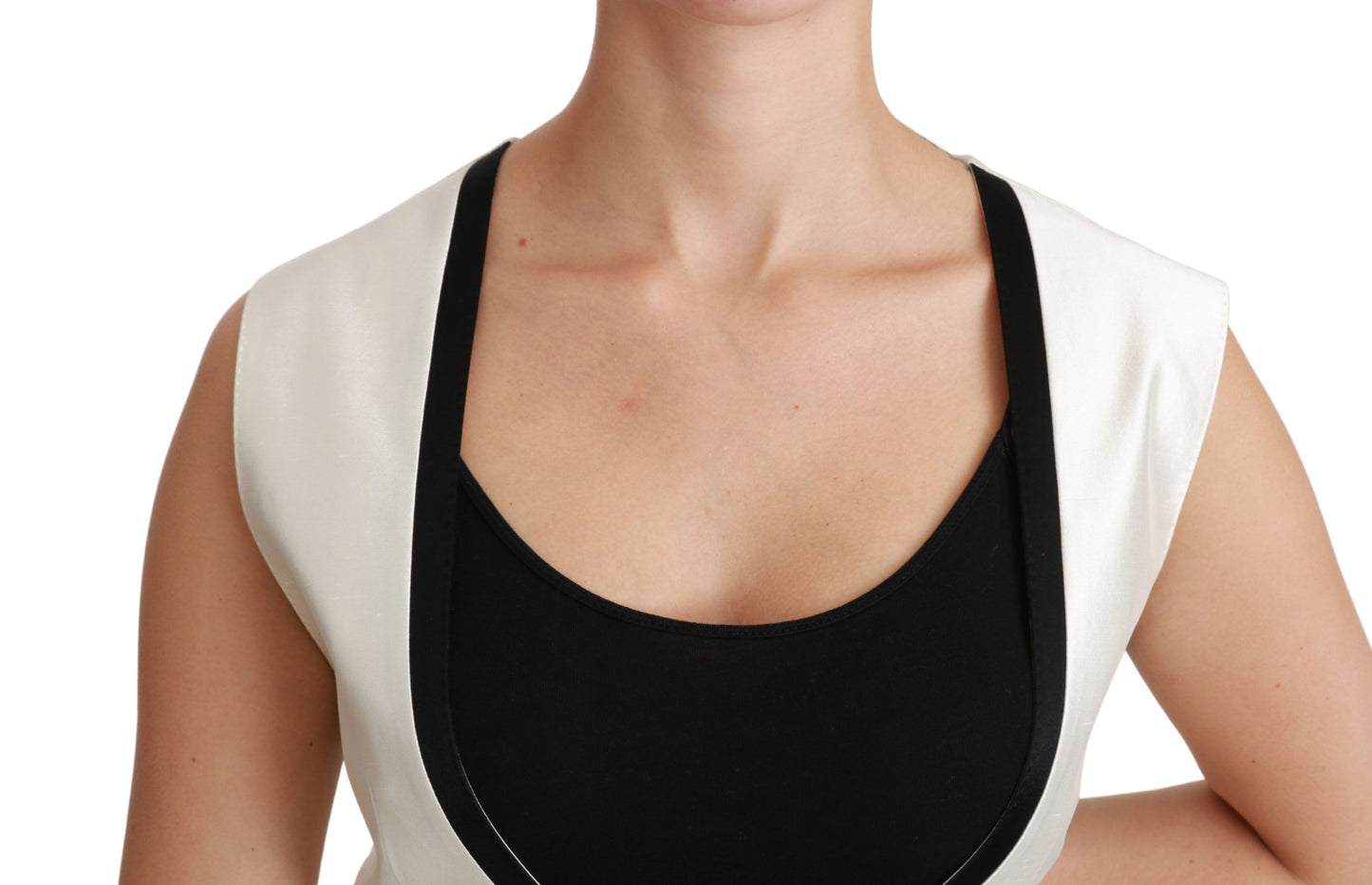 - Elegant Silk Sleeveless Vest in Black & White