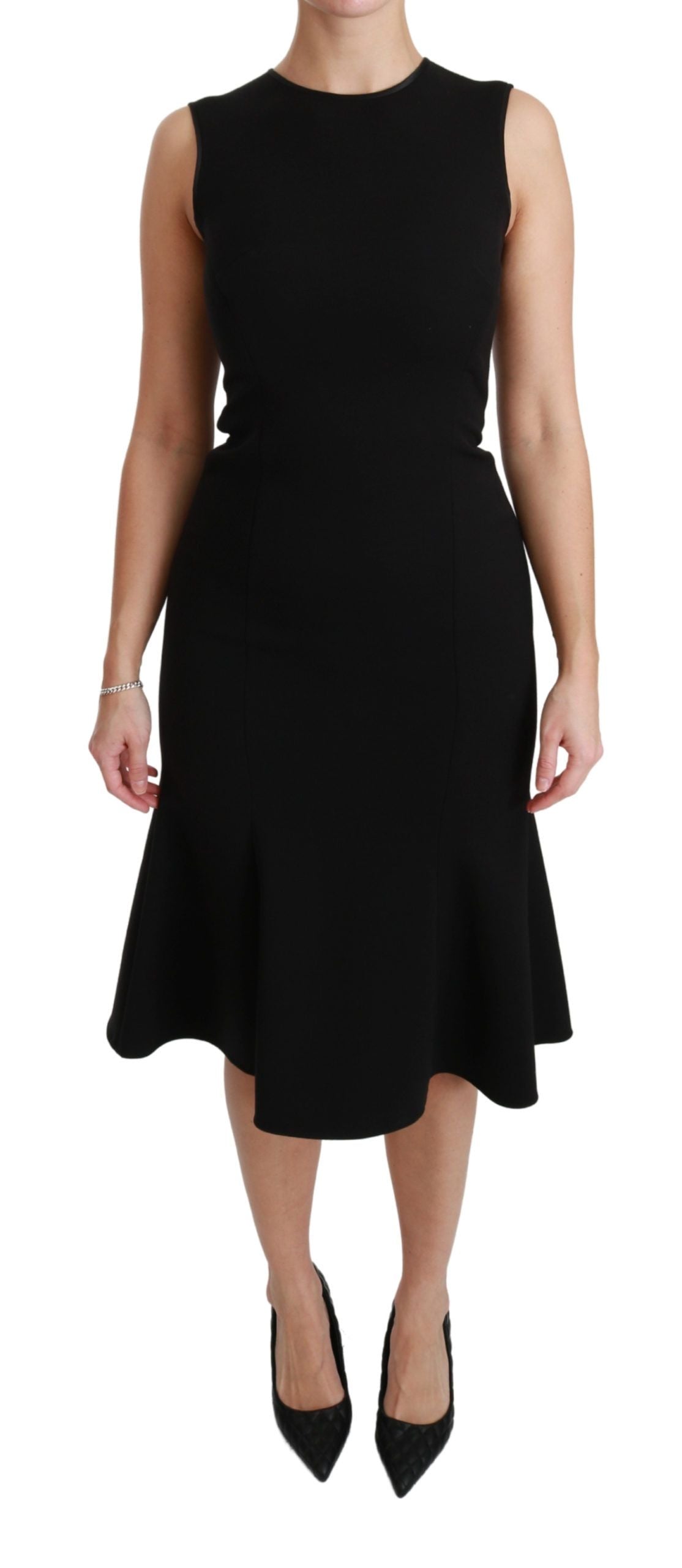 - Elegant Black Fit Flare Wool Blend Dress