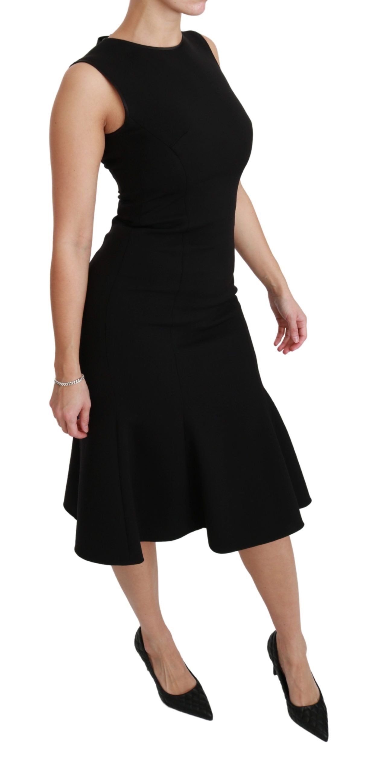 - Elegant Black Fit Flare Wool Blend Dress
