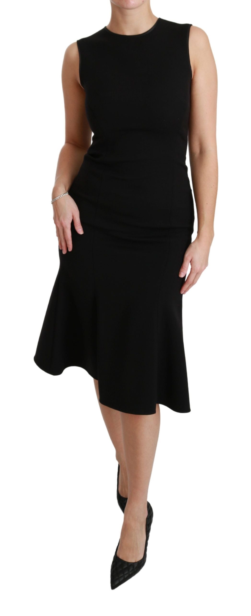 - Elegant Black Fit Flare Wool Blend Dress