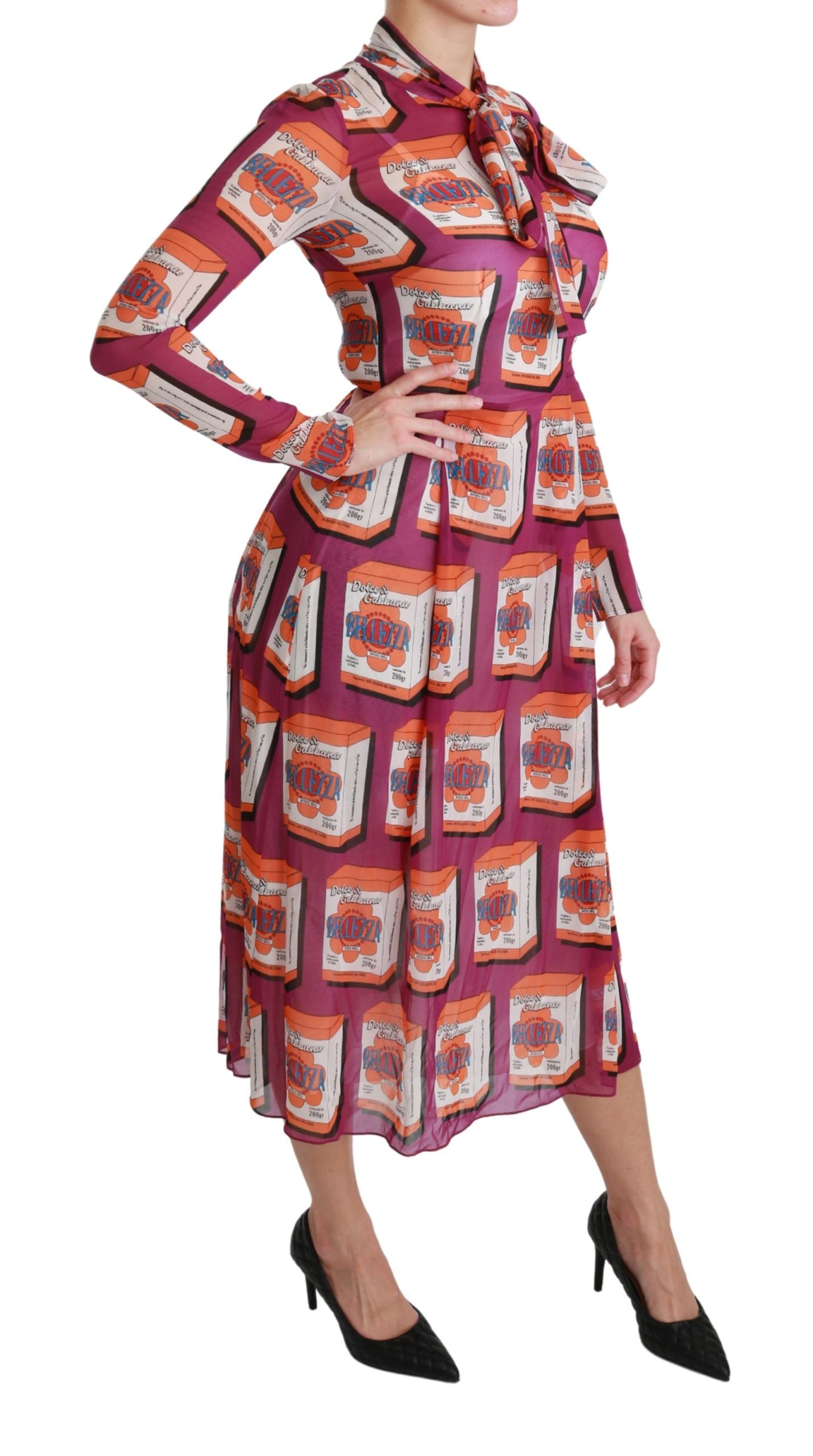 - Elegant Bellezza Print Silk Maxi Dress