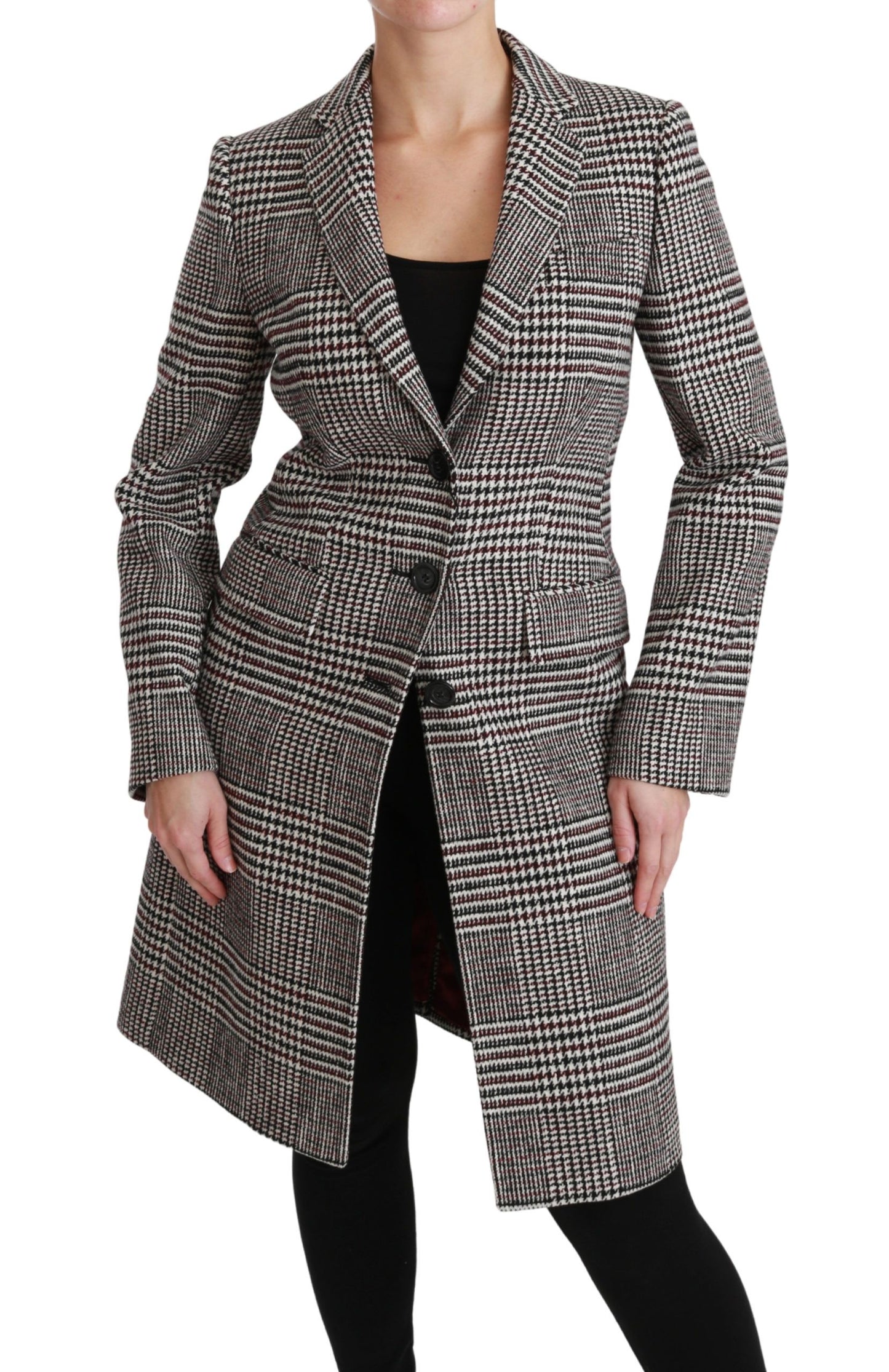 - Elegant Multicolor Checked Knee-Length Jacket Coat