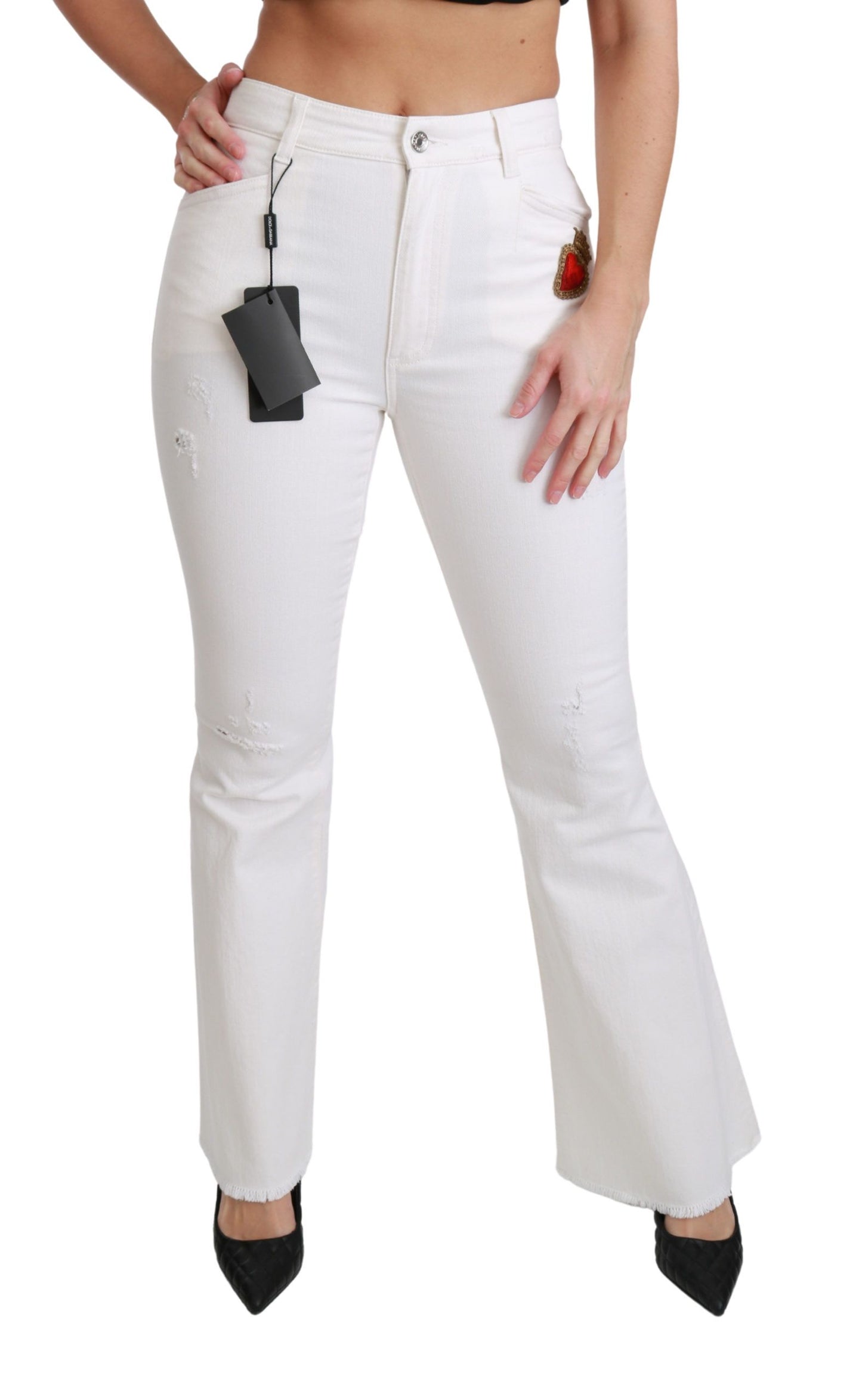 - Chic Flared Mid Waist Embroidered Pants