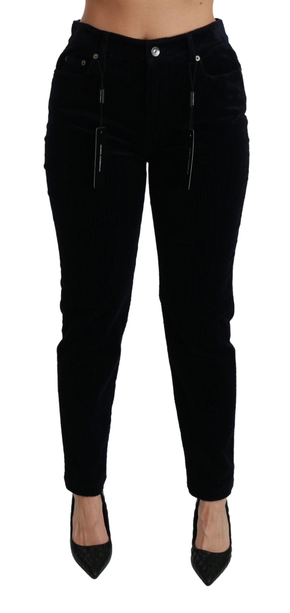 - Chic Mid Waist Skinny Corduroy Jeans