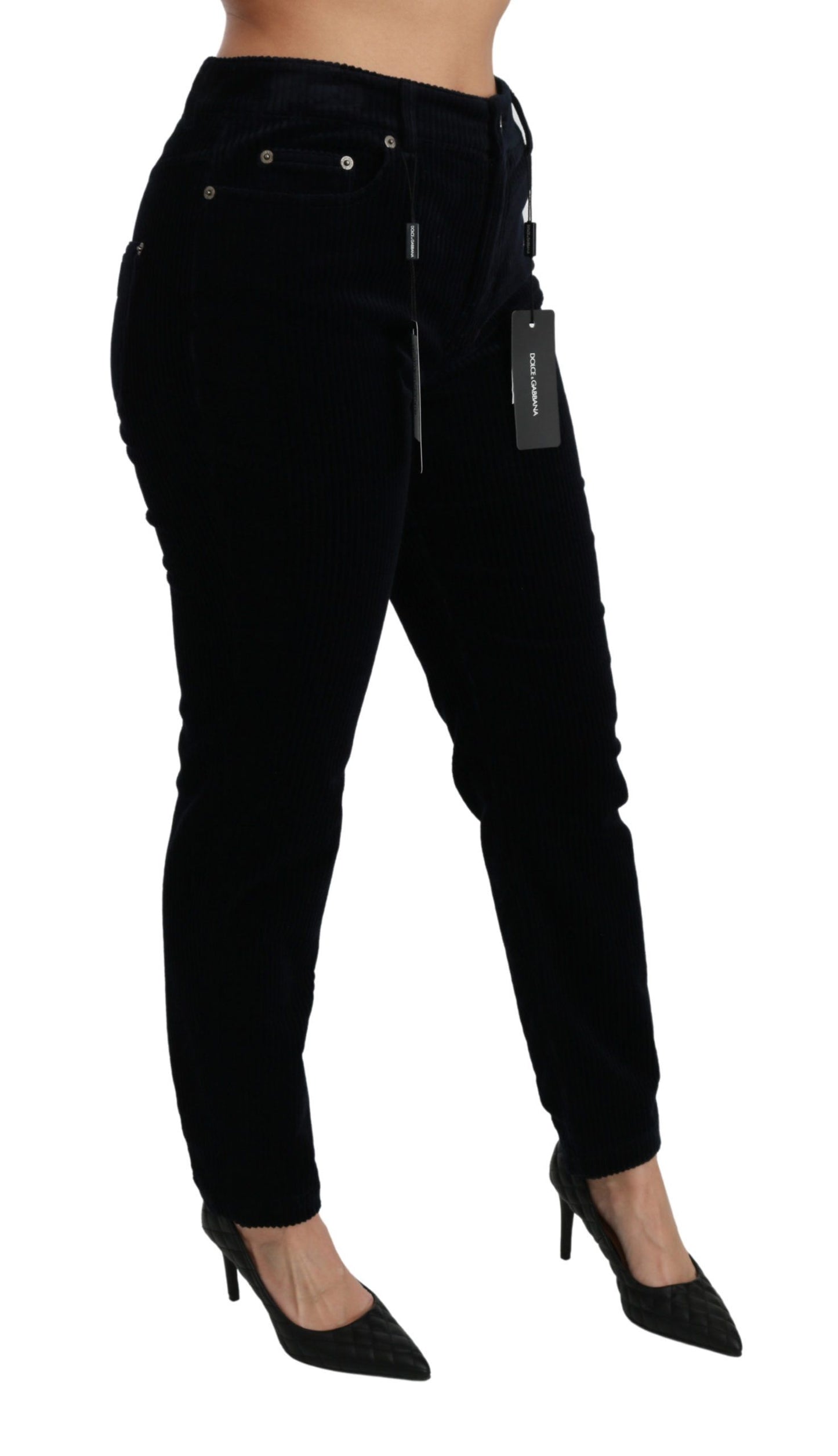 - Chic Mid Waist Skinny Corduroy Jeans