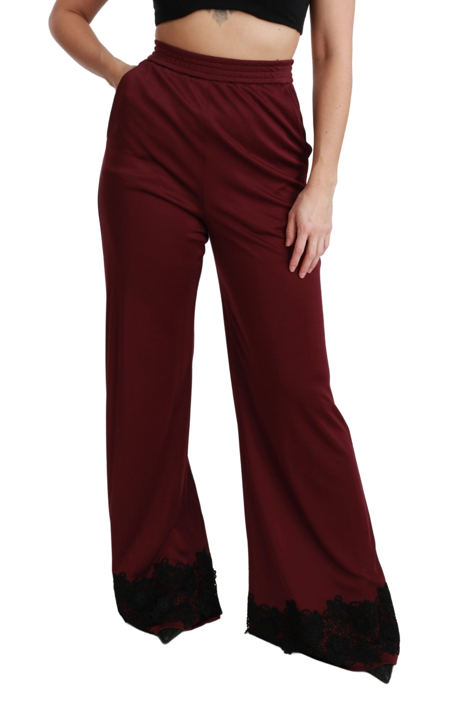 - Elegant Maroon High Waist Wide Leg Trousers