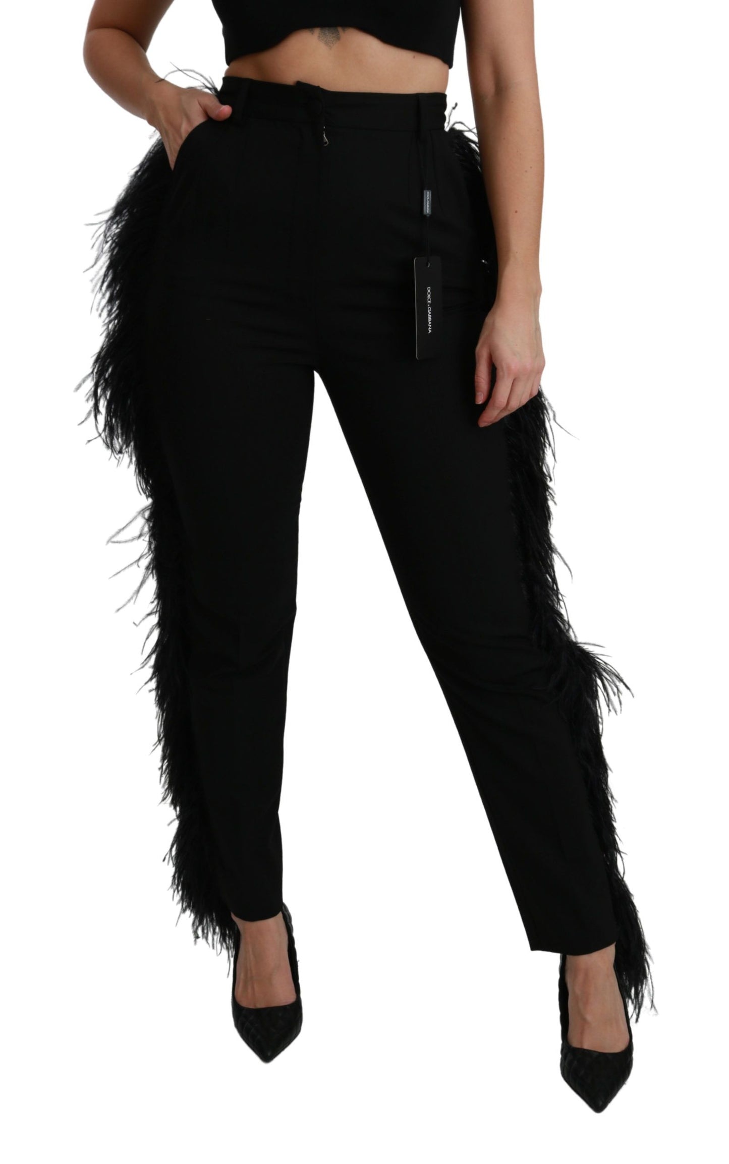 - Elegant High Waist Wool Blend Pants