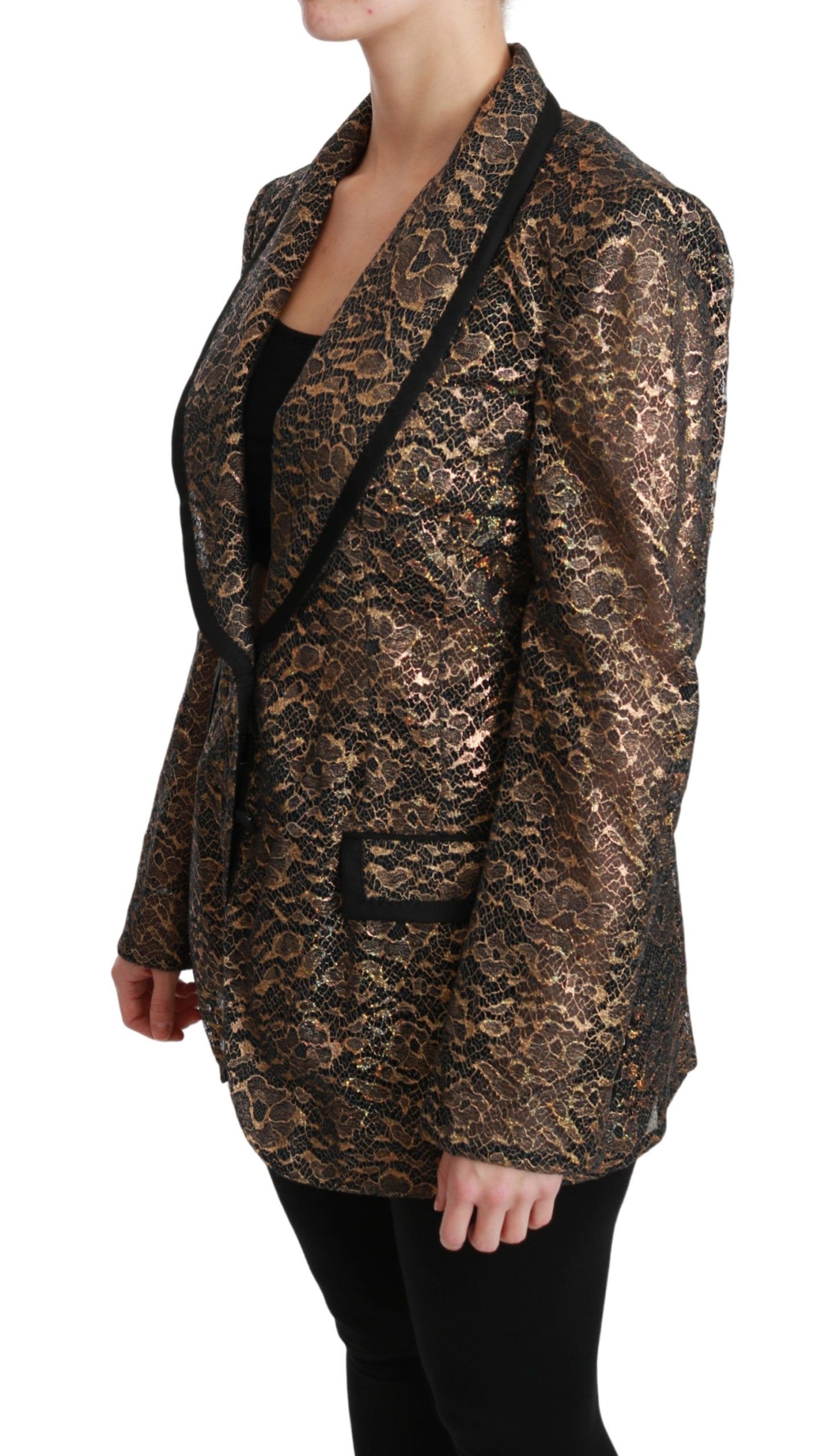 - Elegant Gold Floral Lace Blazer Jacket