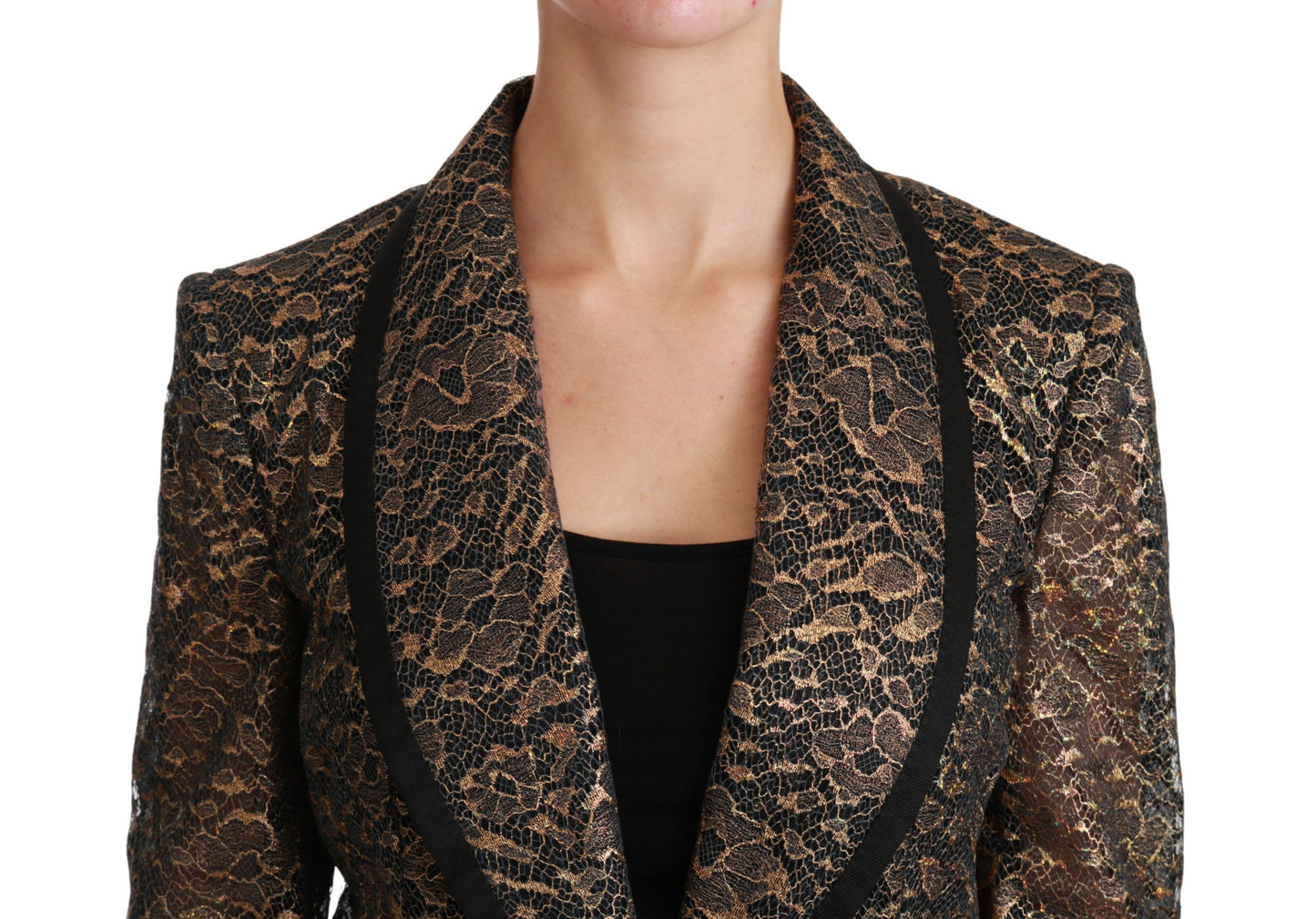 - Elegant Gold Floral Lace Blazer Jacket