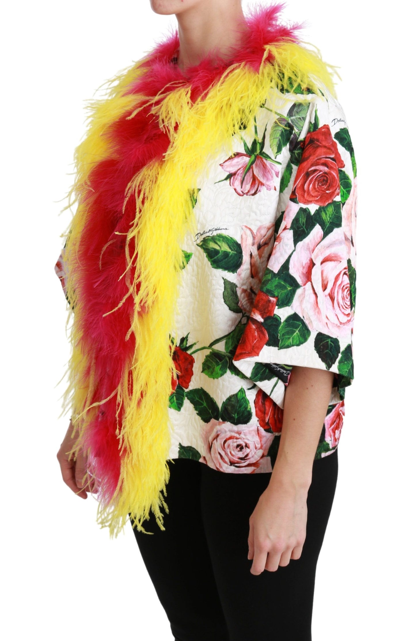 - Elegant Floral Cape Jacket with Fur Details