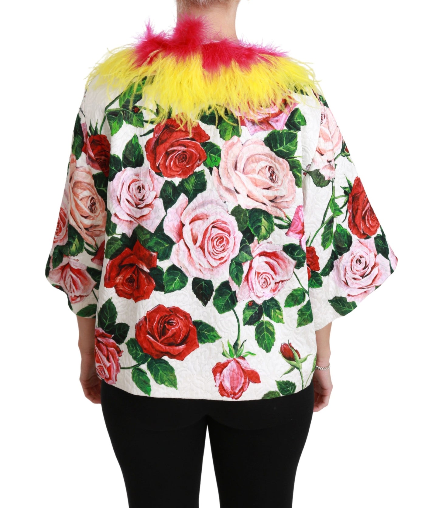 - Elegant Floral Cape Jacket with Fur Details