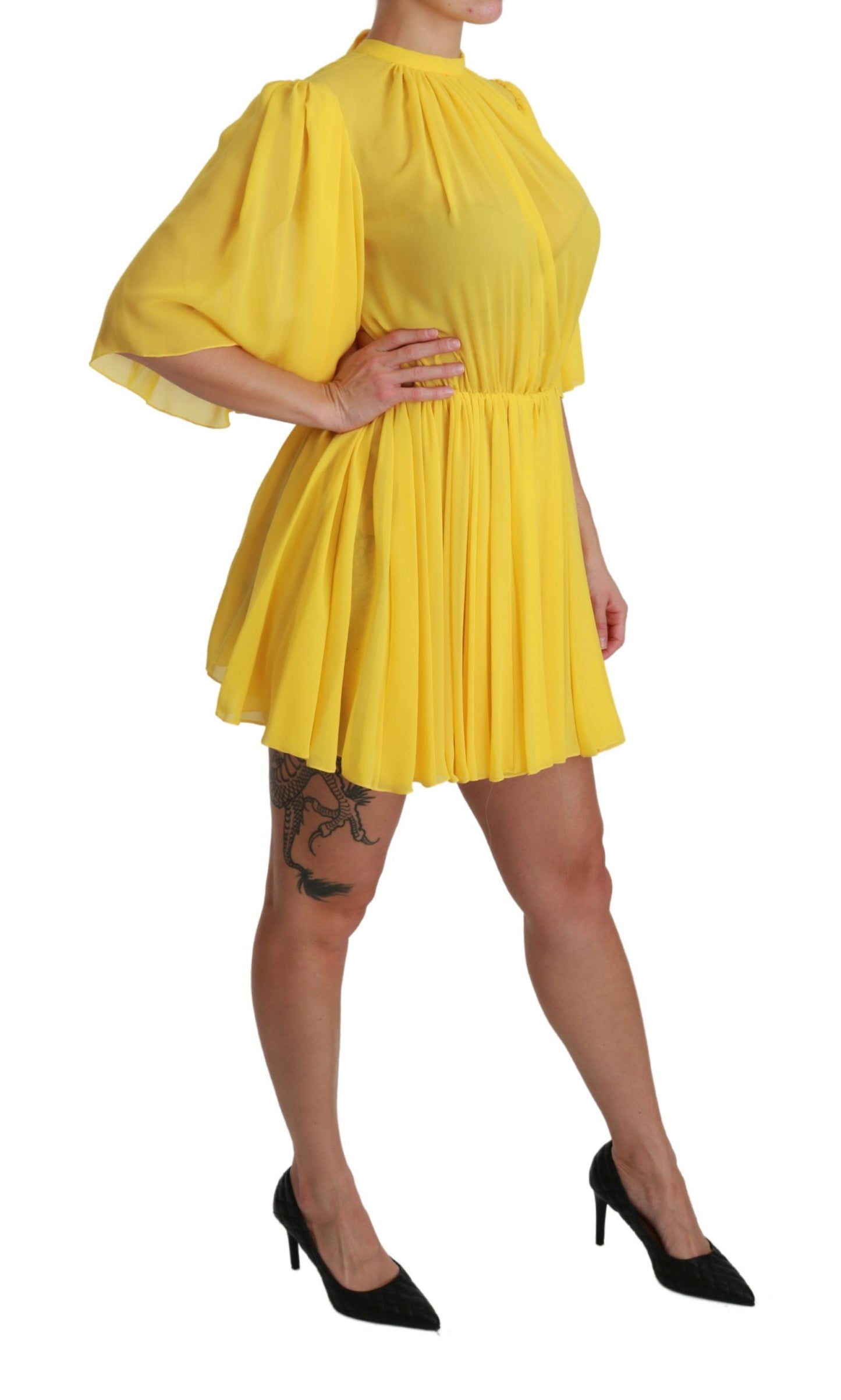 - Silk Pleated A-line Mini Dress in Sunshine Yellow
