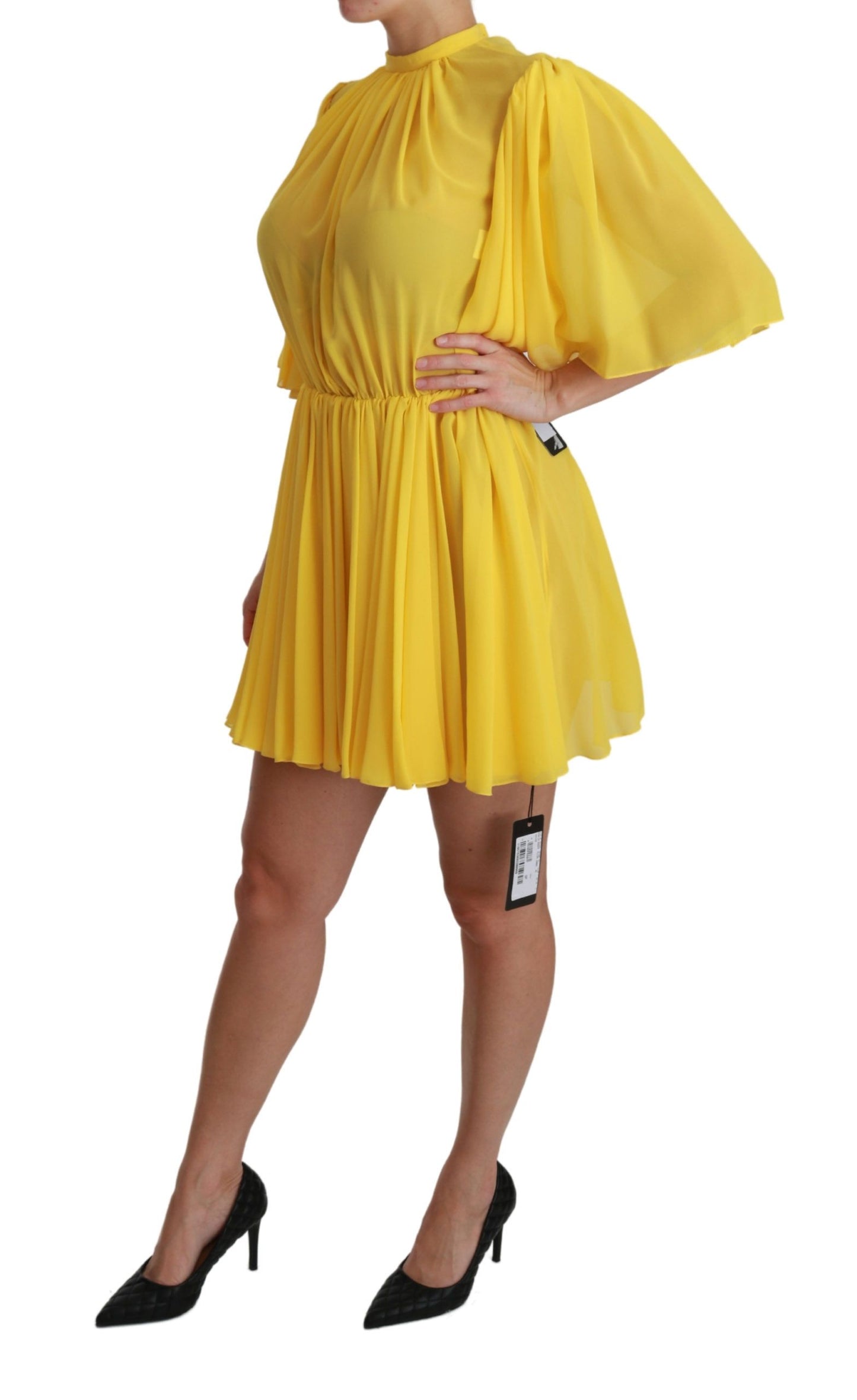 - Silk Pleated A-line Mini Dress in Sunshine Yellow