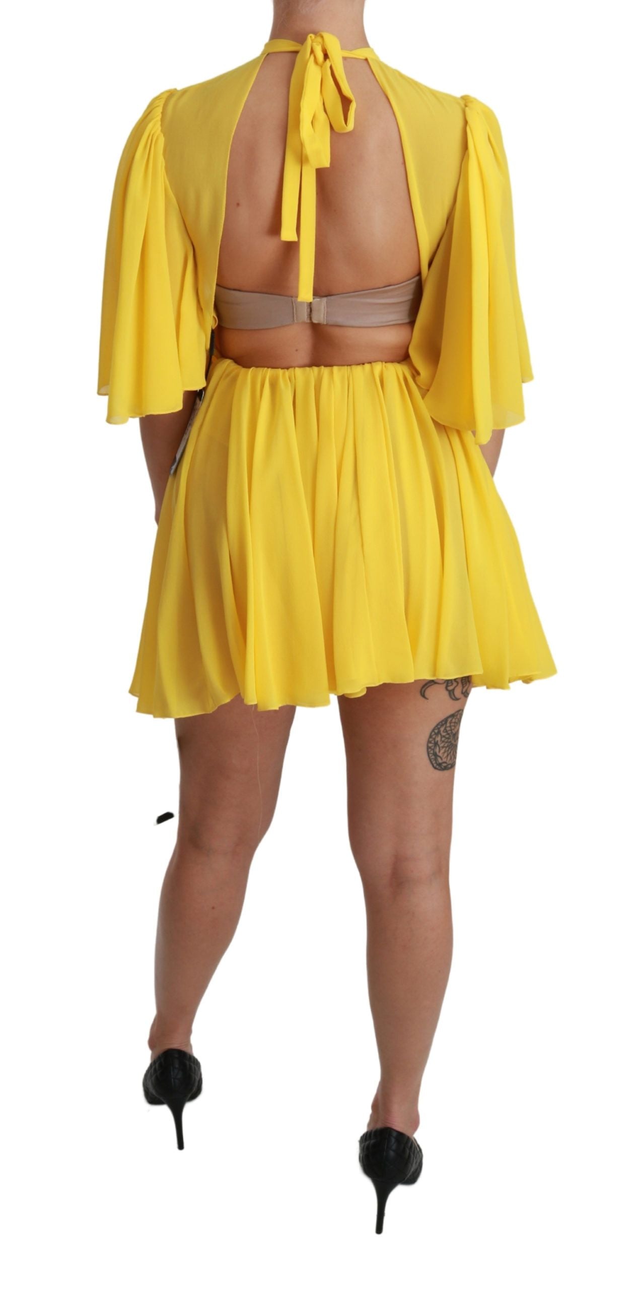 - Silk Pleated A-line Mini Dress in Sunshine Yellow