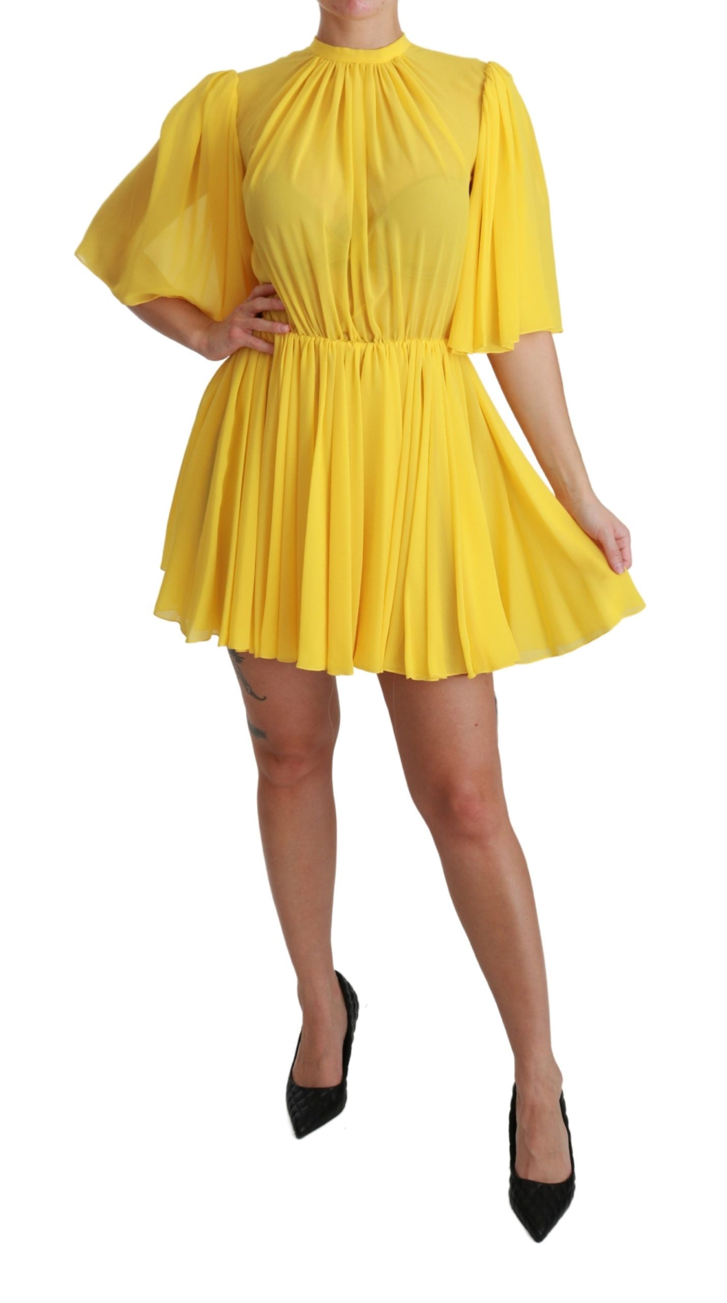 - Silk Pleated A-line Mini Dress in Sunshine Yellow