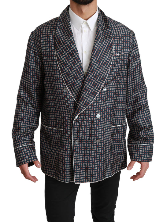 - Elegant Navy Silk Double Breasted Coat