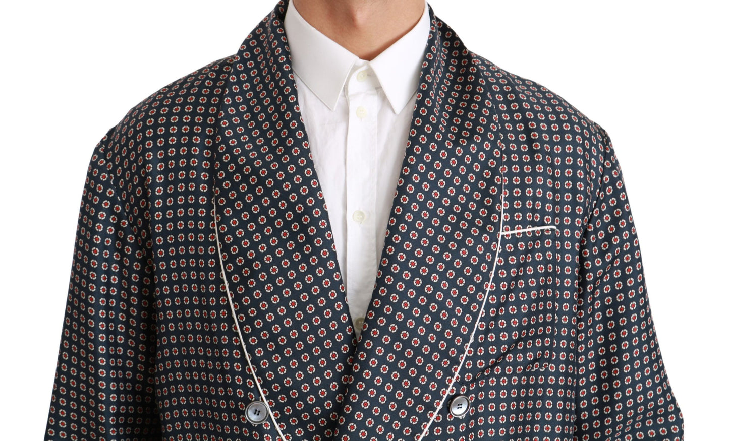 - Elegant Navy Silk Double Breasted Coat