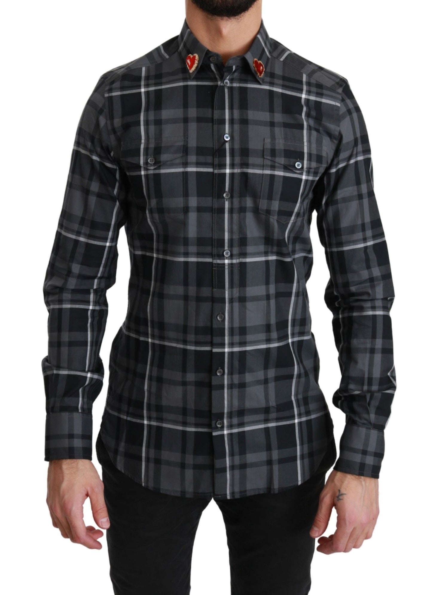 - Elegant Gray Checkered Martini Dress Shirt