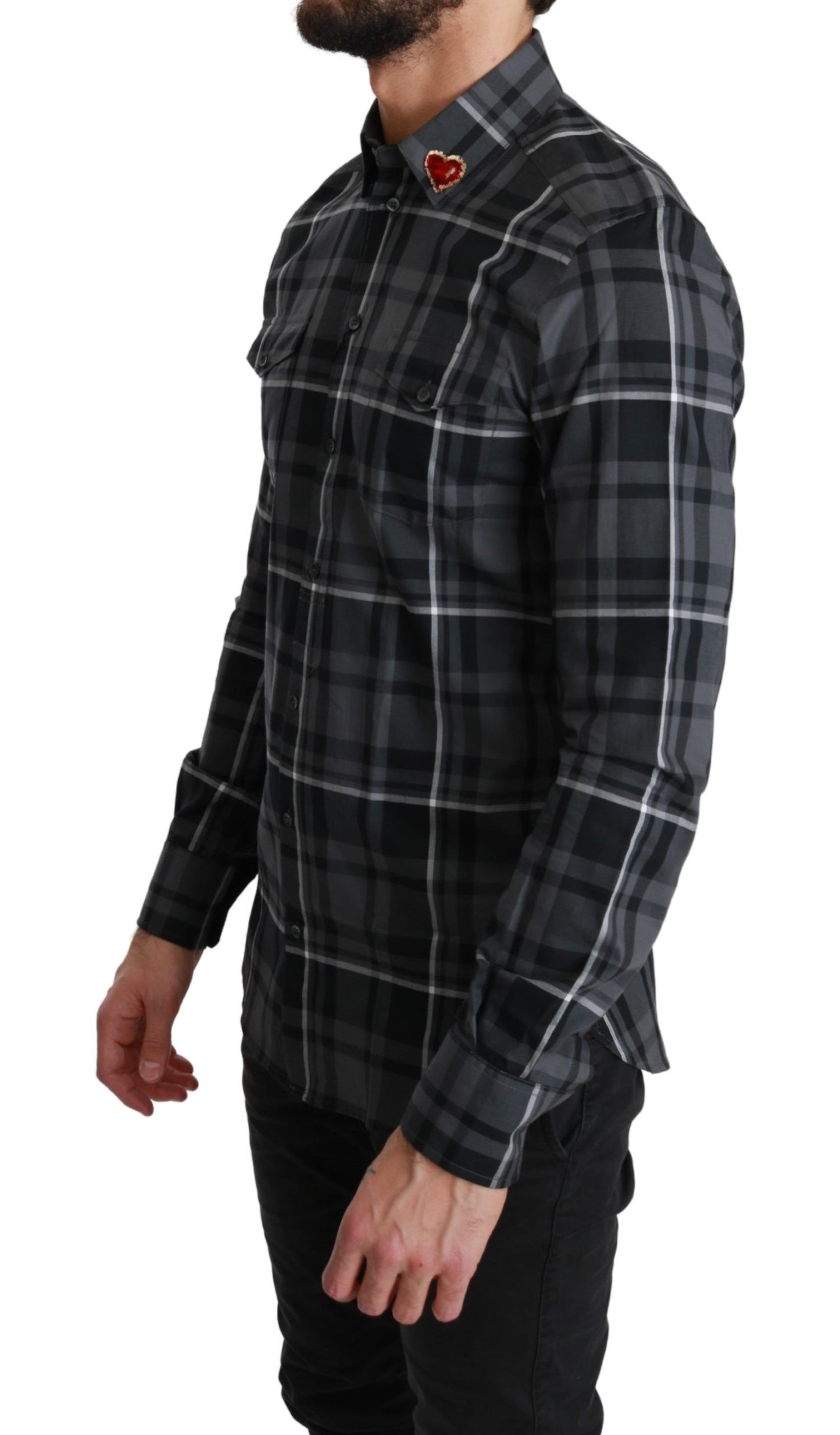 - Elegant Gray Checkered Martini Dress Shirt