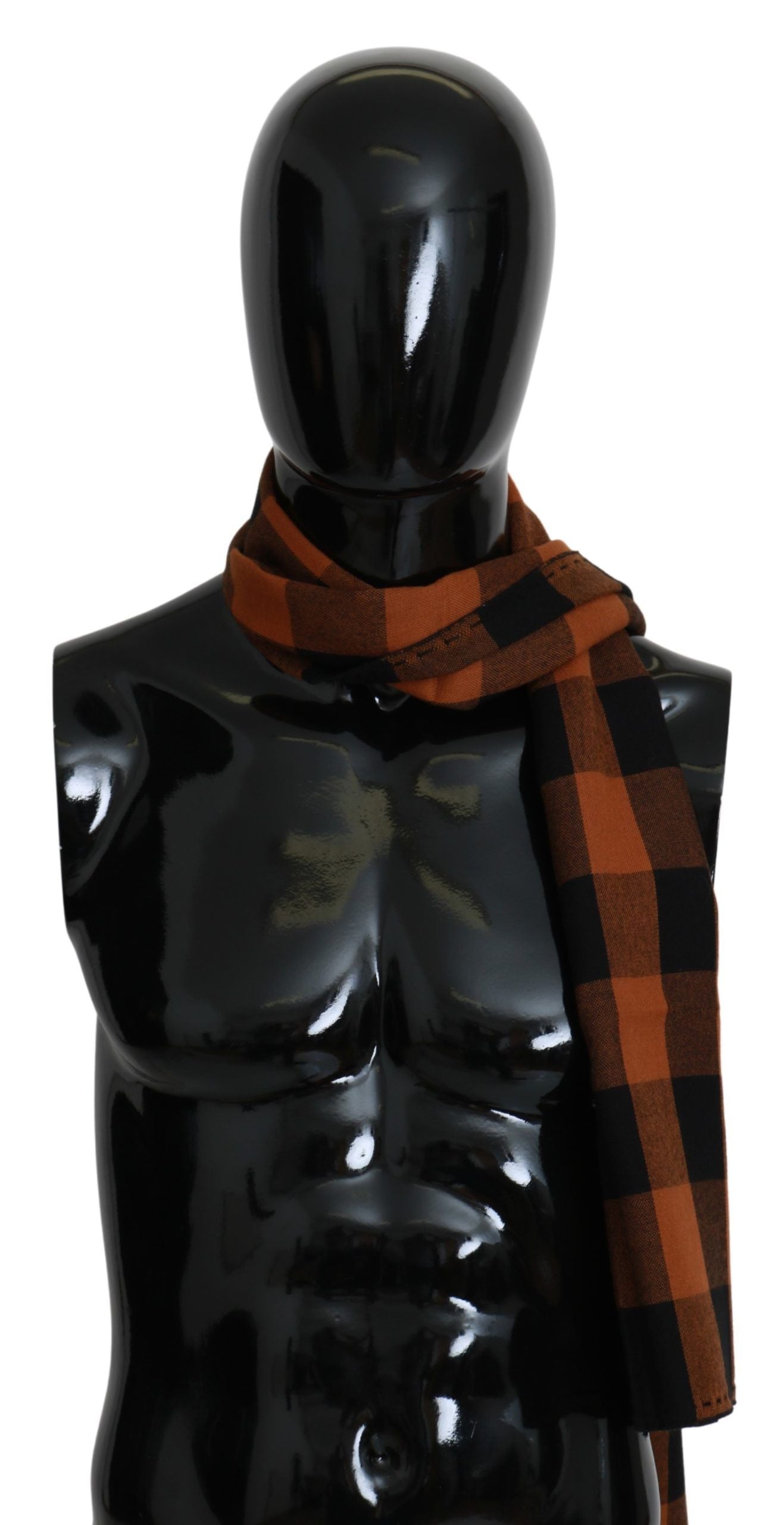 - Chic Orange Check Wool Blend Scarf