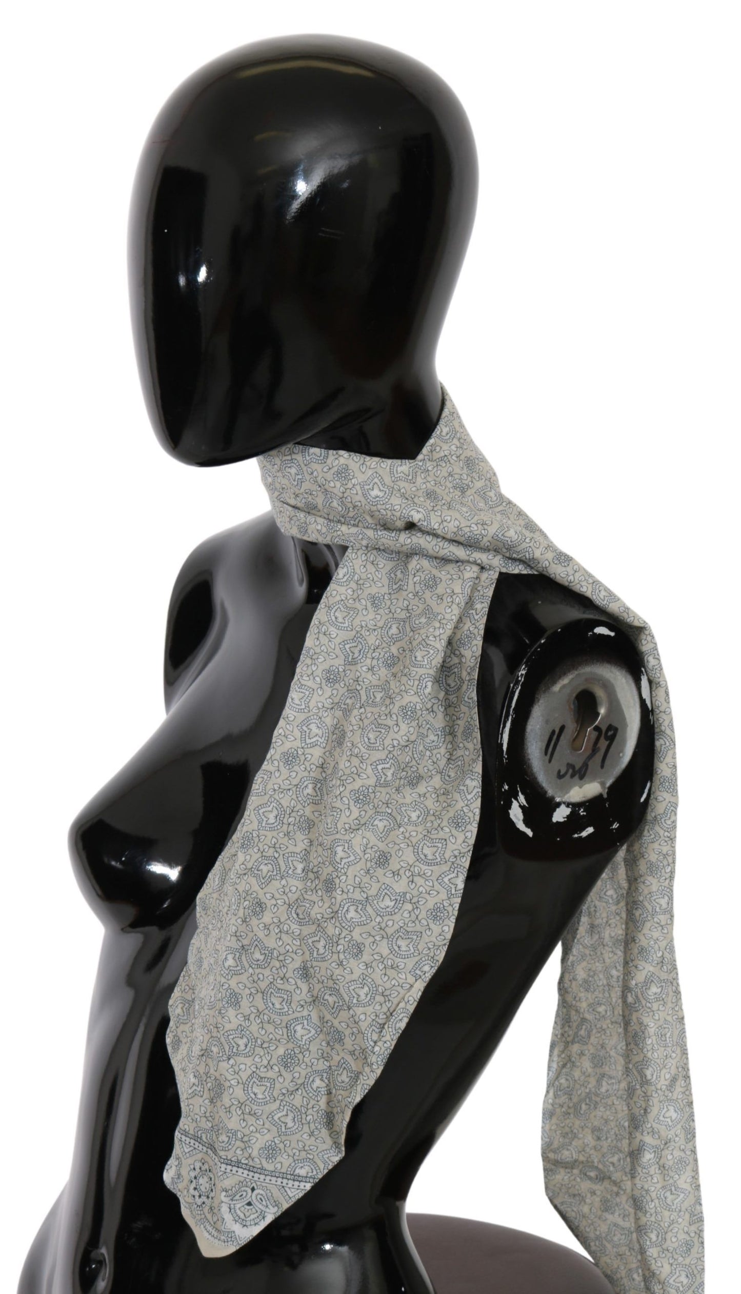 - Chic Cotton Scarf in Beige & Blue Fantasy Print