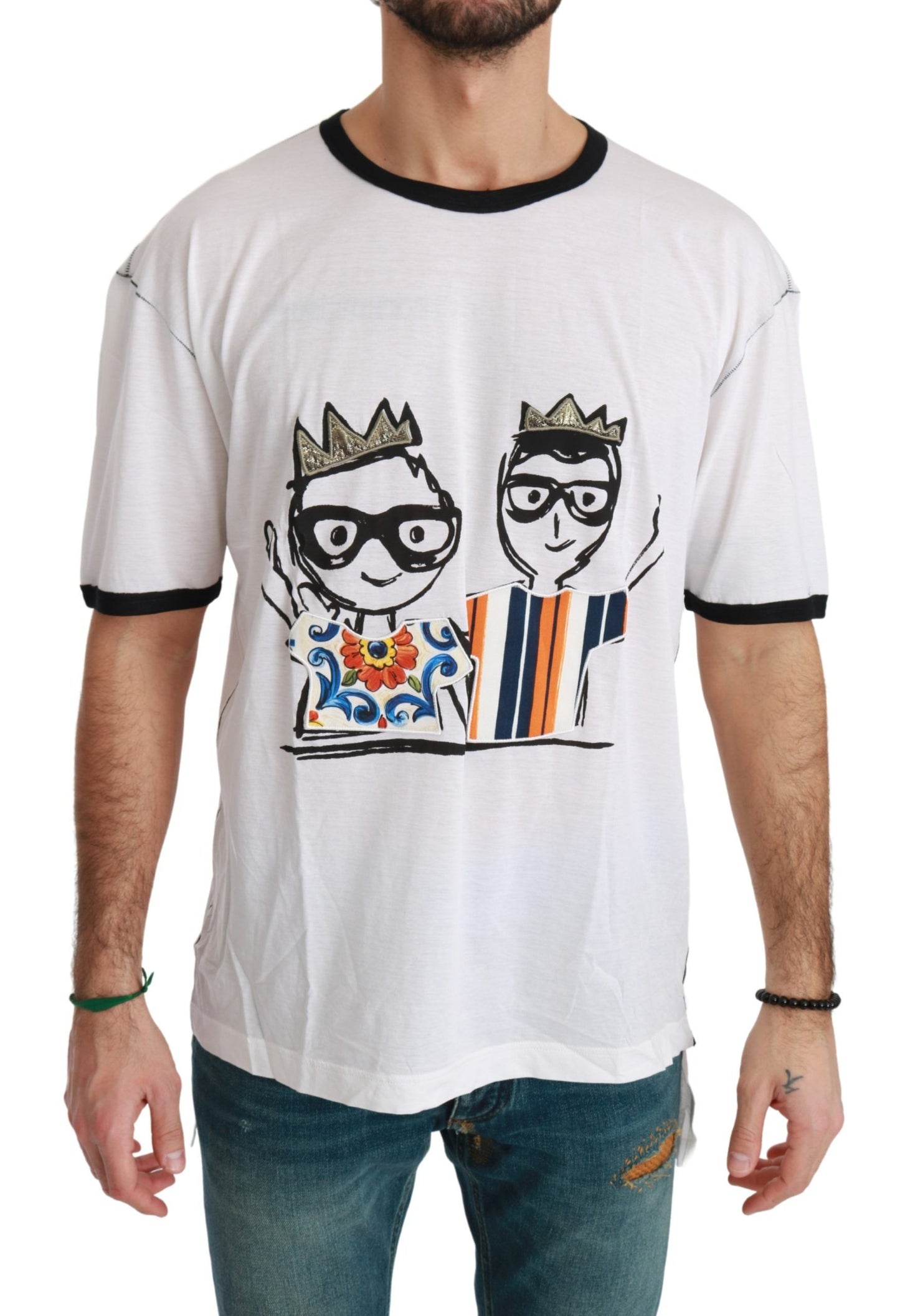 - Elegant White Silk-Blend Men's T-Shirt