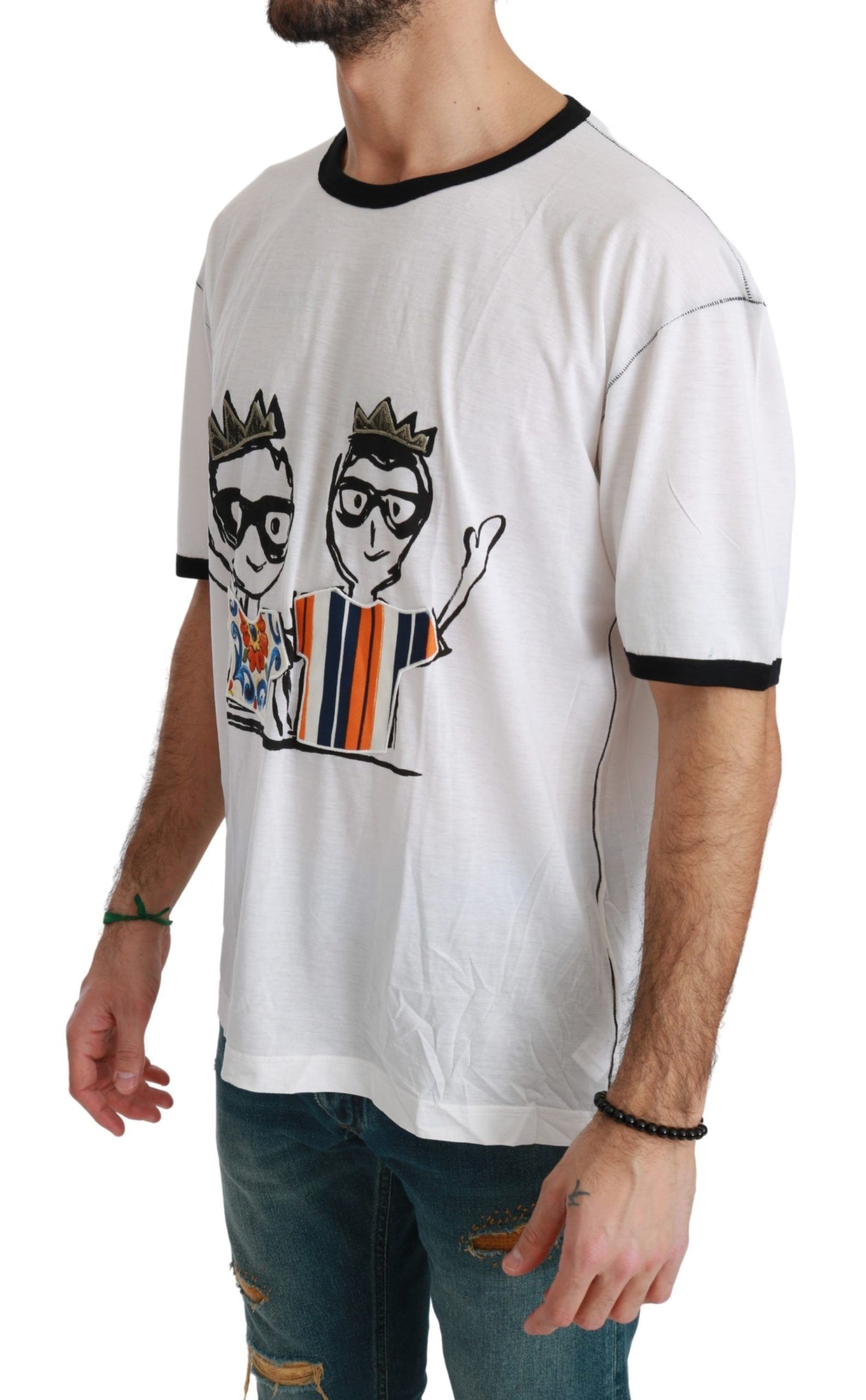 - Elegant White Silk-Blend Men's T-Shirt