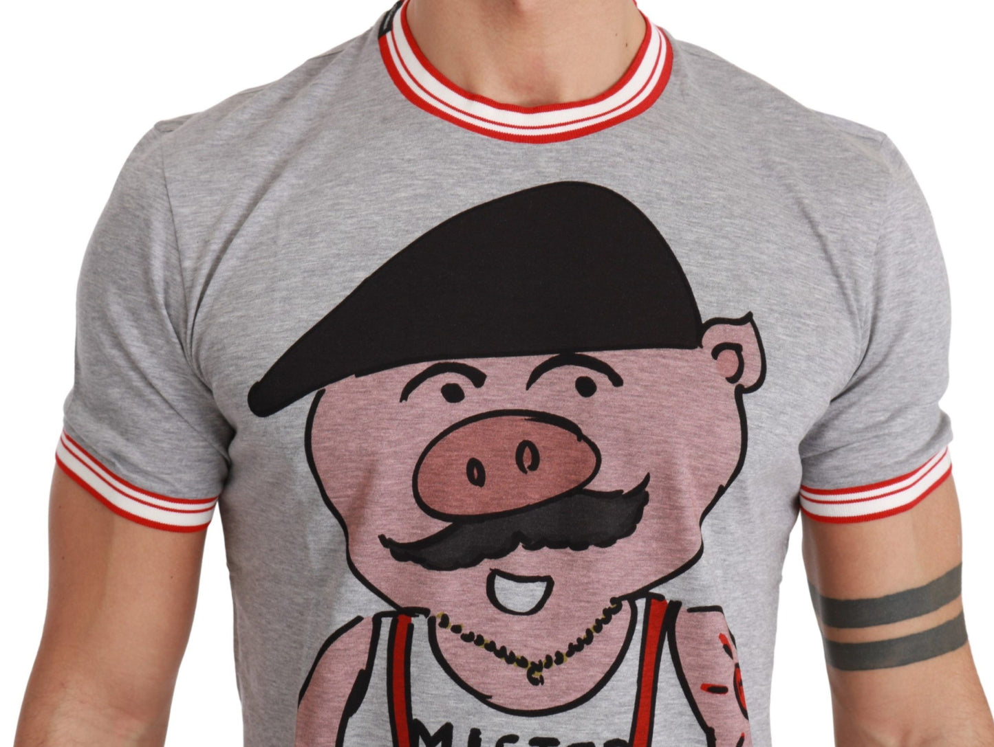 - Chic Gray Cotton T-Shirt with Year of the Pig Motive