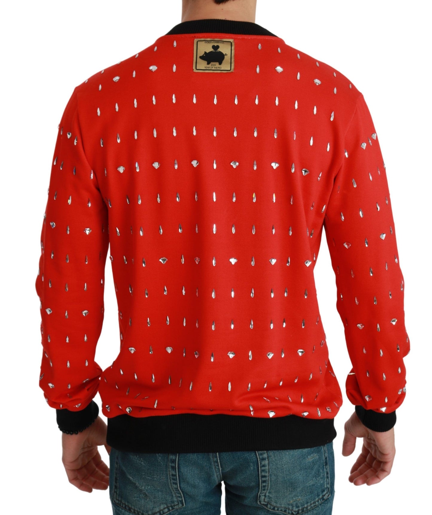 - Elegant Red Crystal-Embellished Pullover Sweater