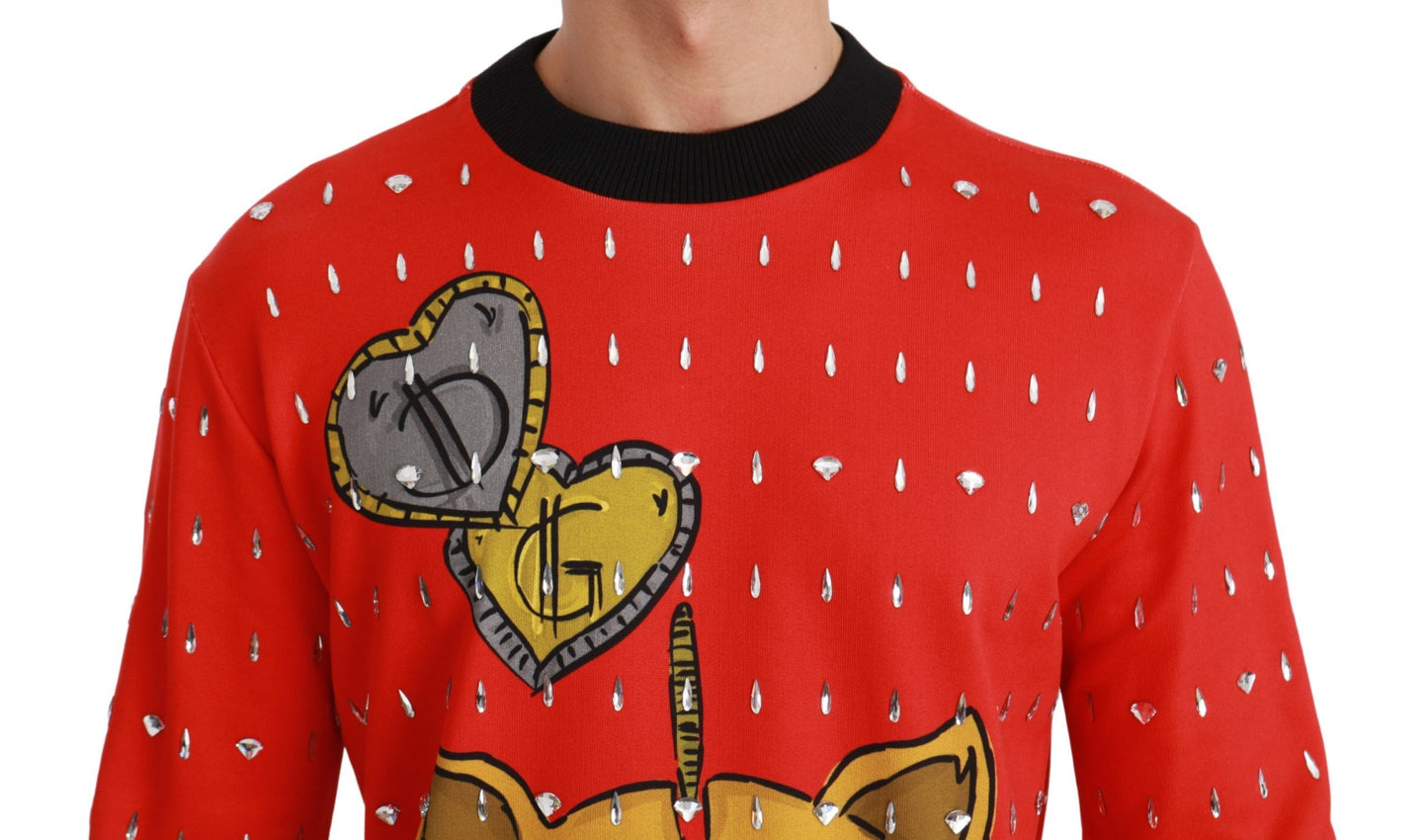 - Elegant Red Crystal-Embellished Pullover Sweater