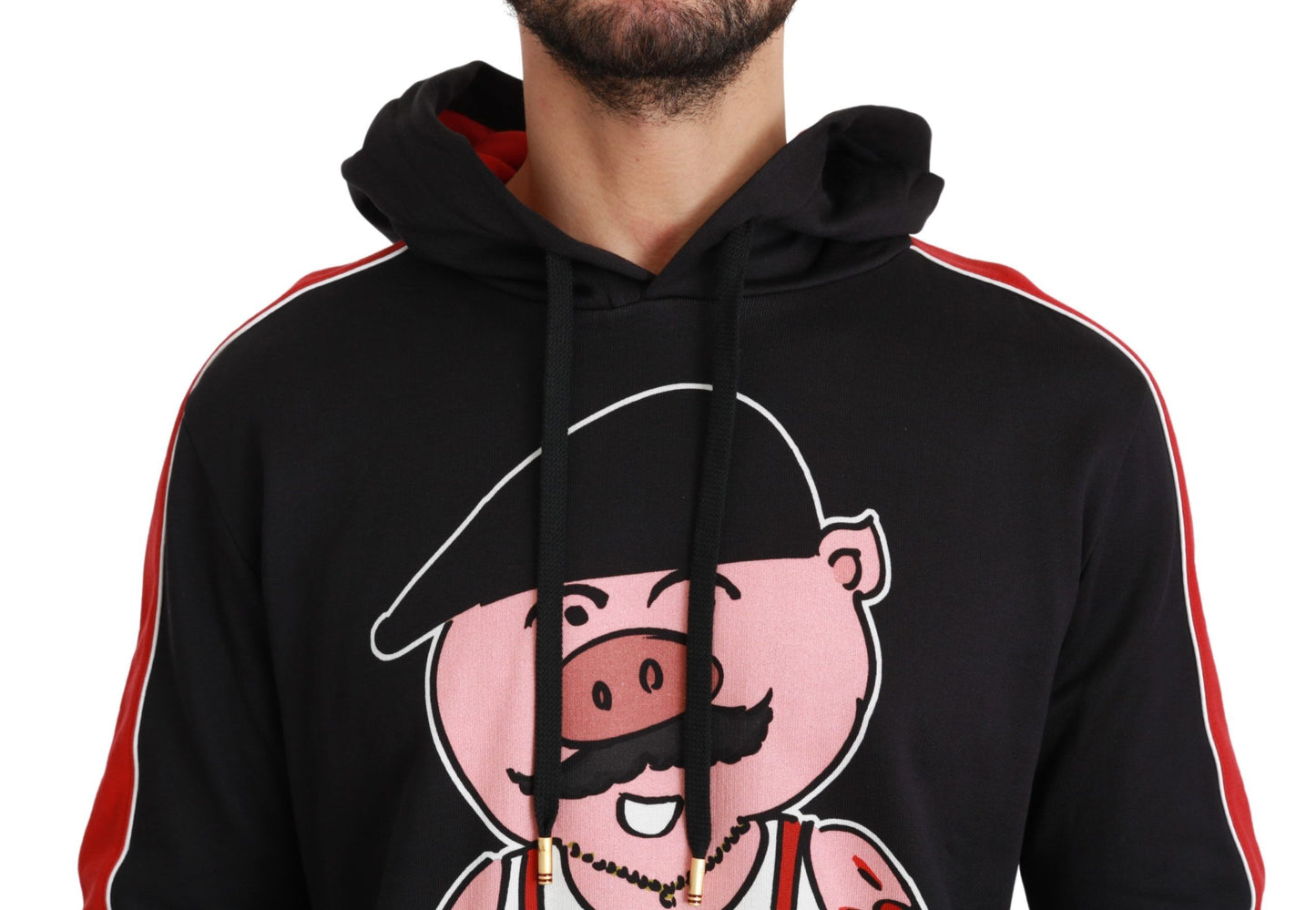 - Elegant Black Hooded Sweater with Multicolor Motif