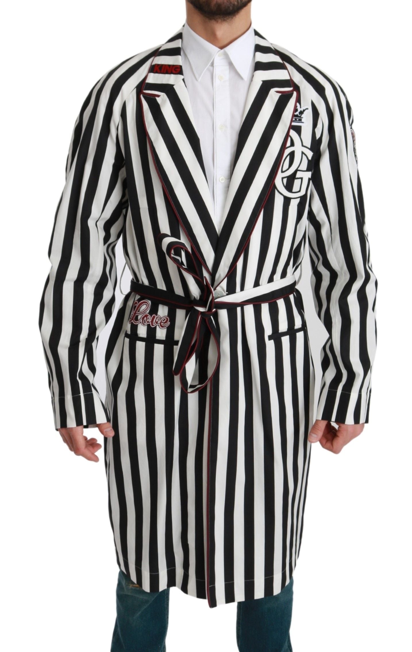 - Elegant Belted Robe Nightgown in Black & White