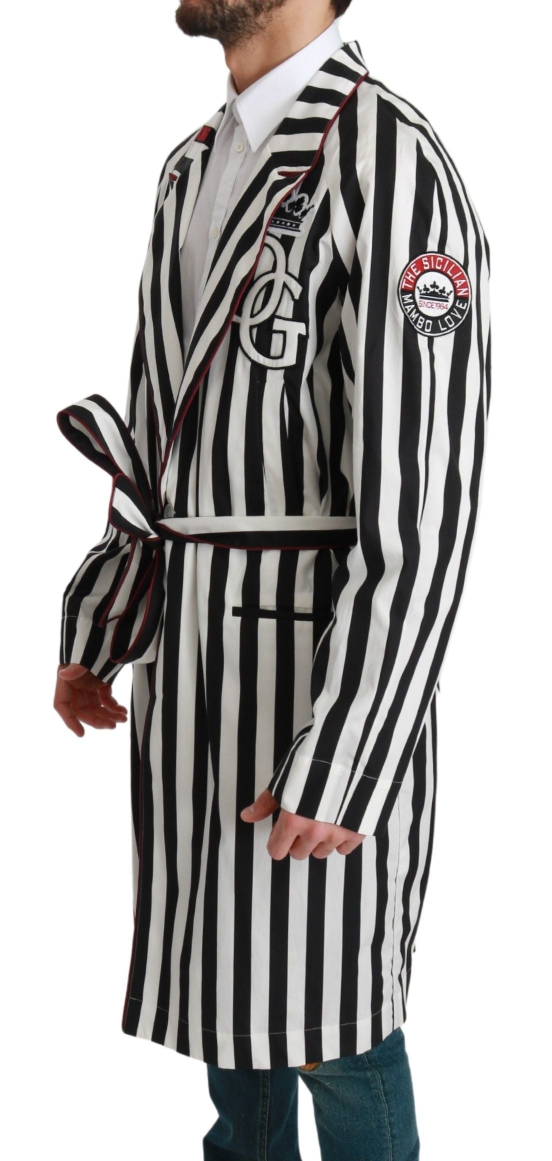 - Elegant Belted Robe Nightgown in Black & White