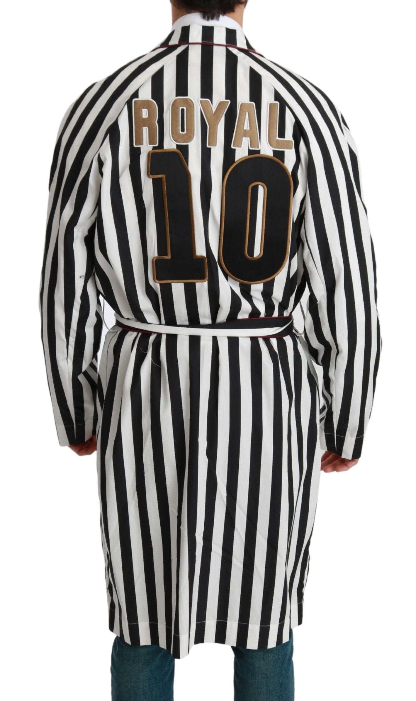 - Elegant Belted Robe Nightgown in Black & White