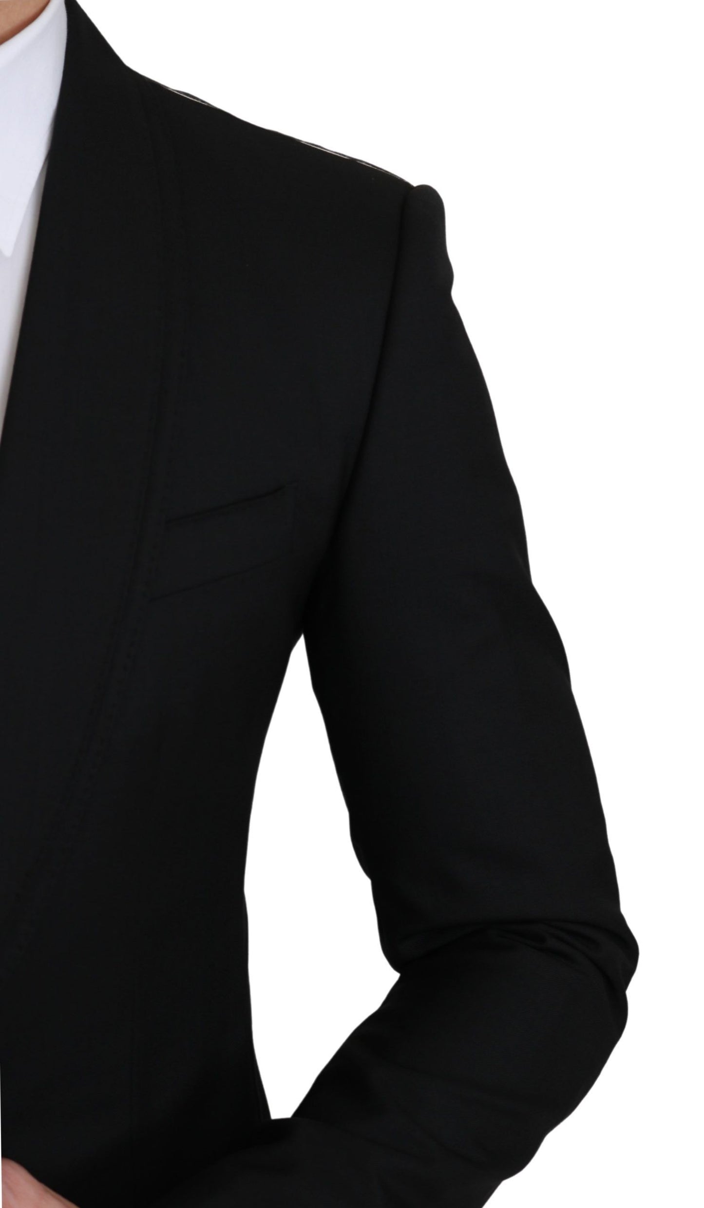 - Elegant Black Virgin Wool Formal Blazer