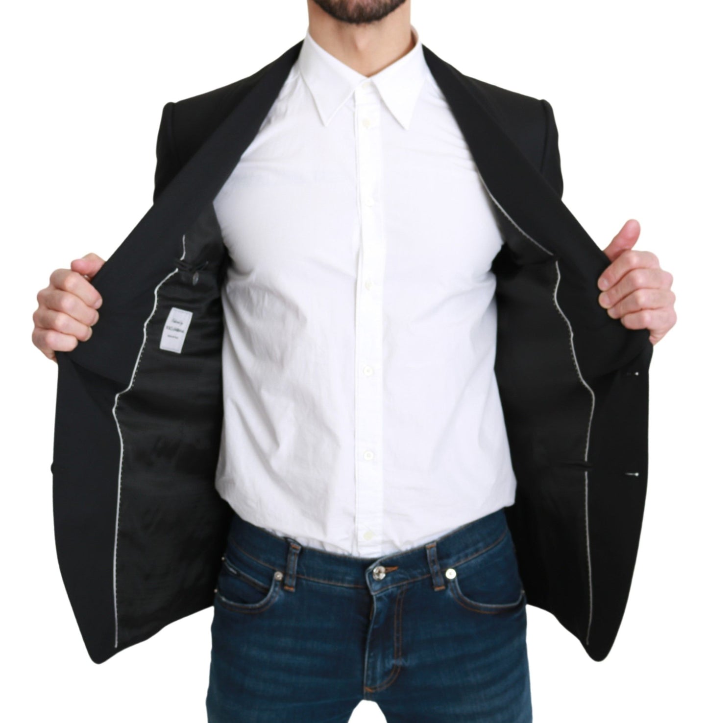 - Elegant Black Virgin Wool Formal Blazer
