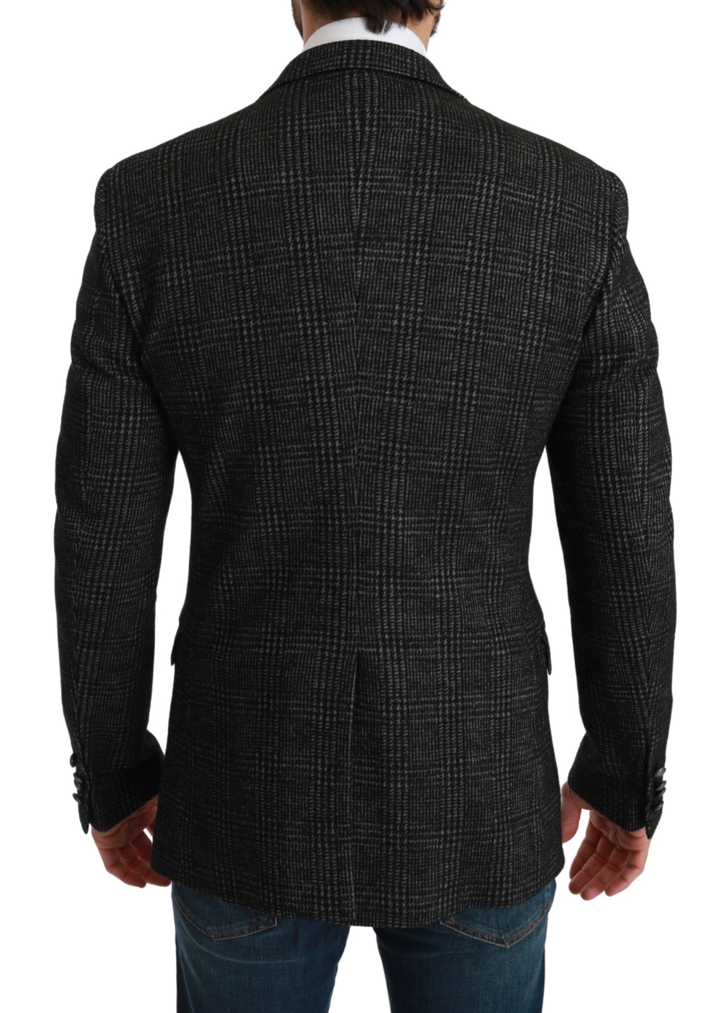 - Elegant Gray Plaid Slim Fit Blazer