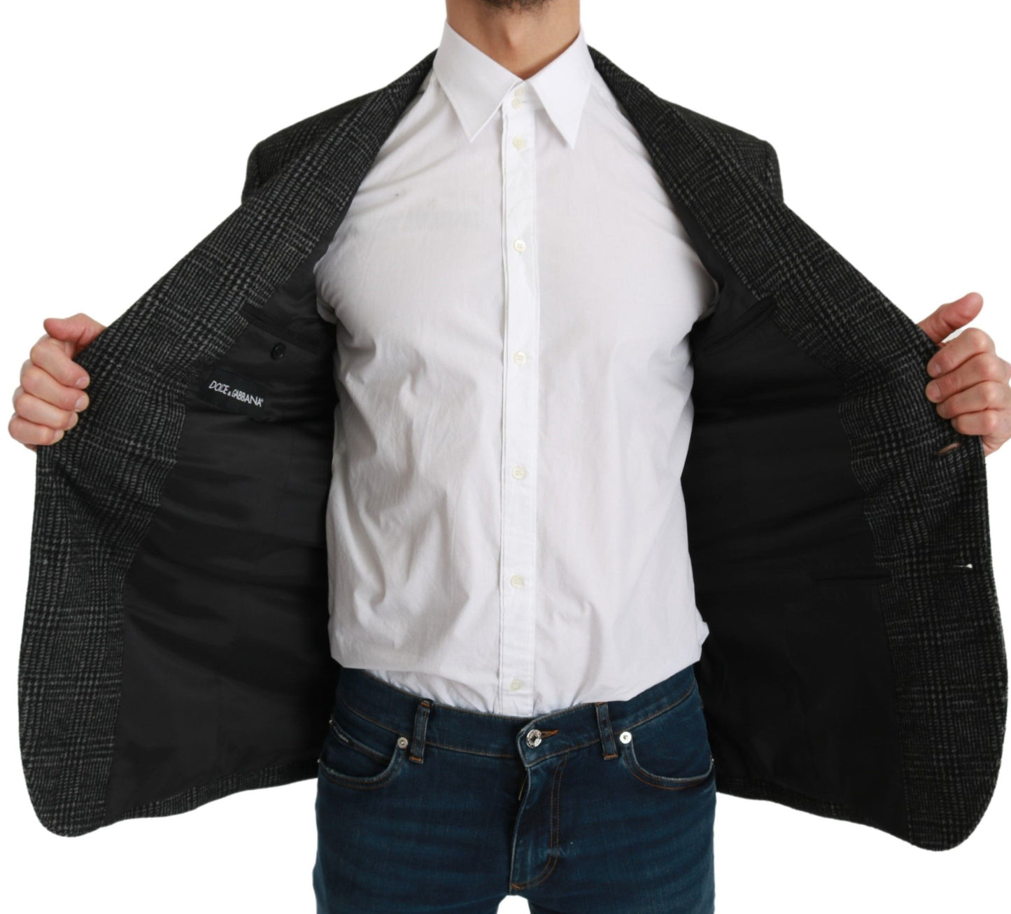 - Elegant Gray Plaid Slim Fit Blazer