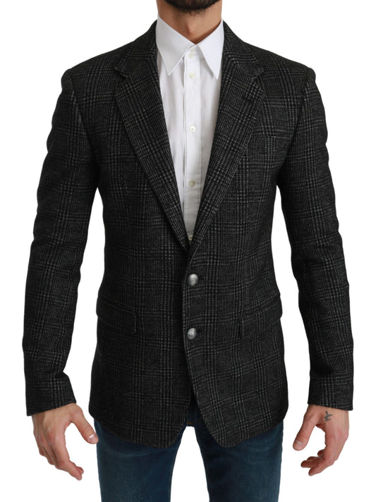- Elegant Gray Plaid Slim Fit Blazer