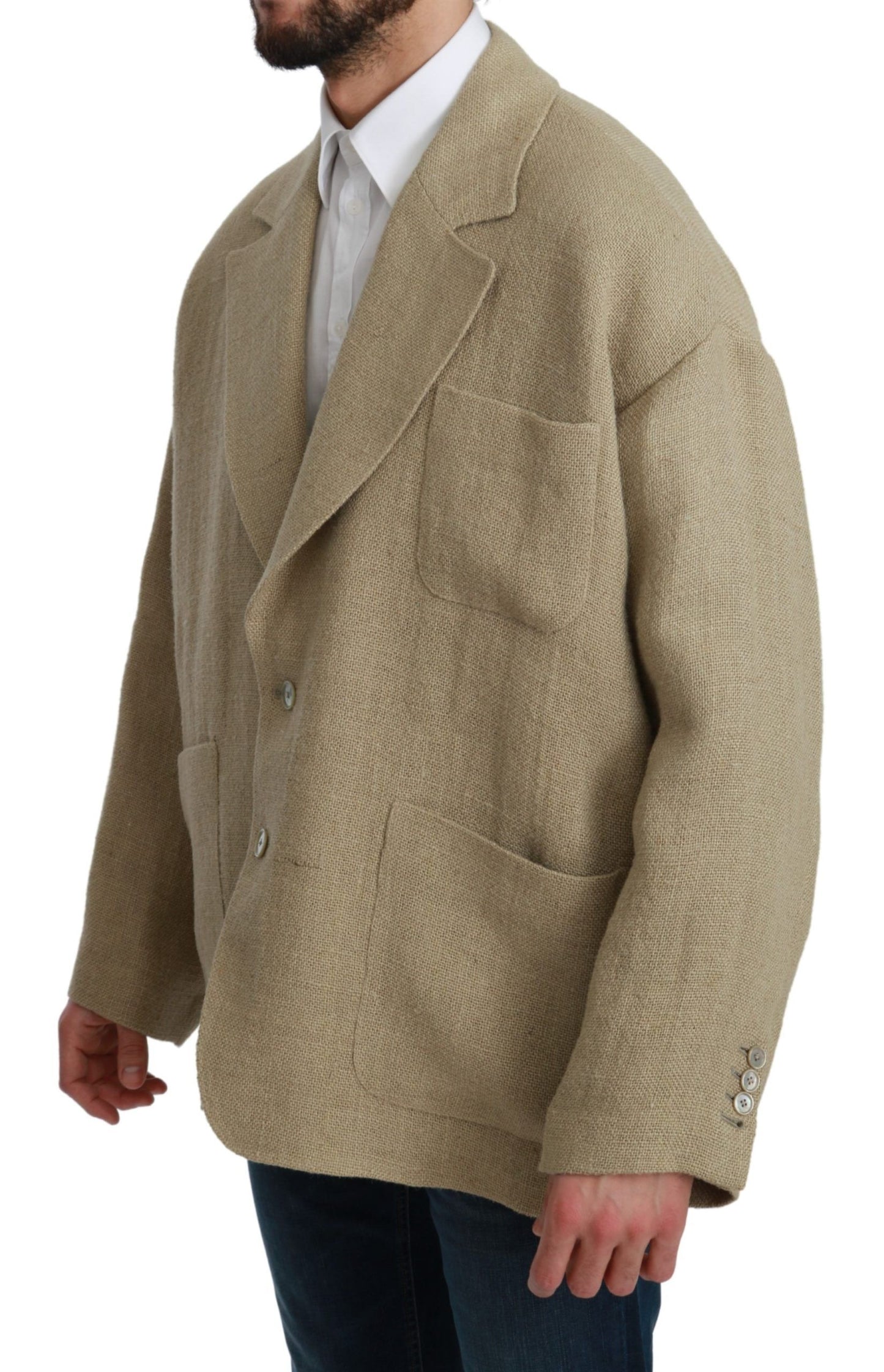 - Chic Beige Jute Single-Breasted Blazer