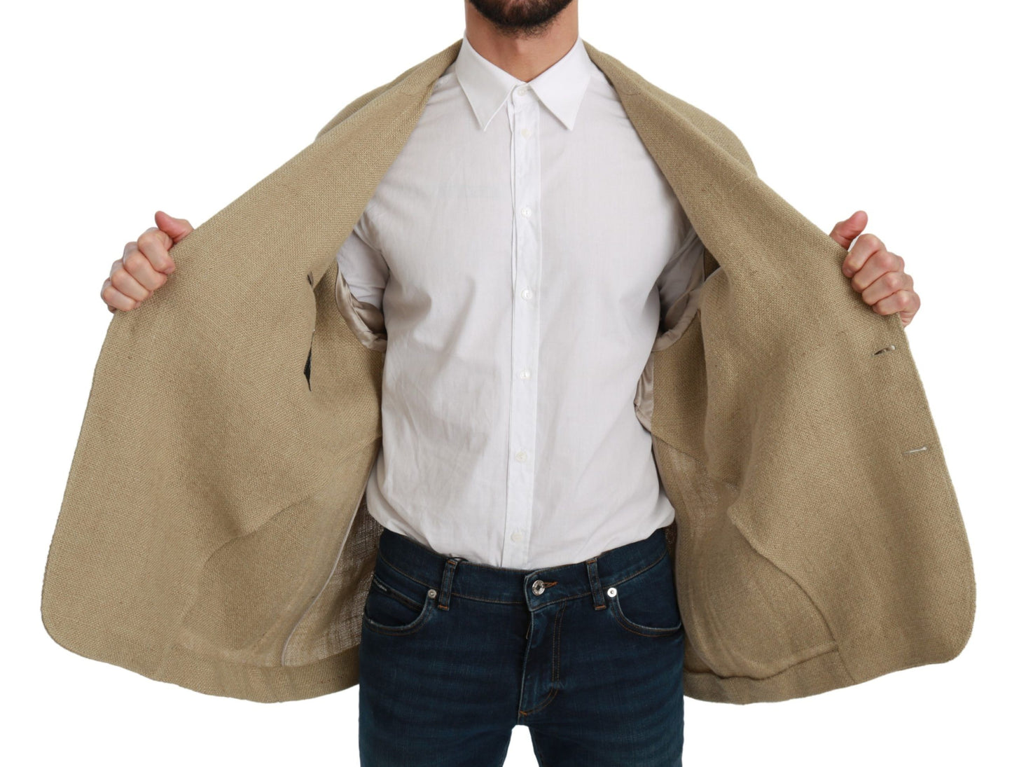 - Chic Beige Jute Single-Breasted Blazer