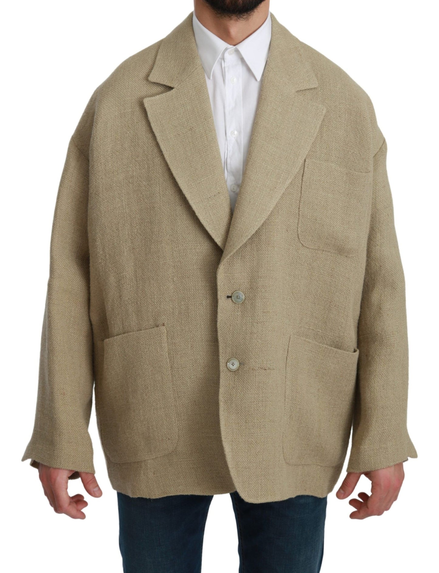- Chic Beige Jute Single-Breasted Blazer